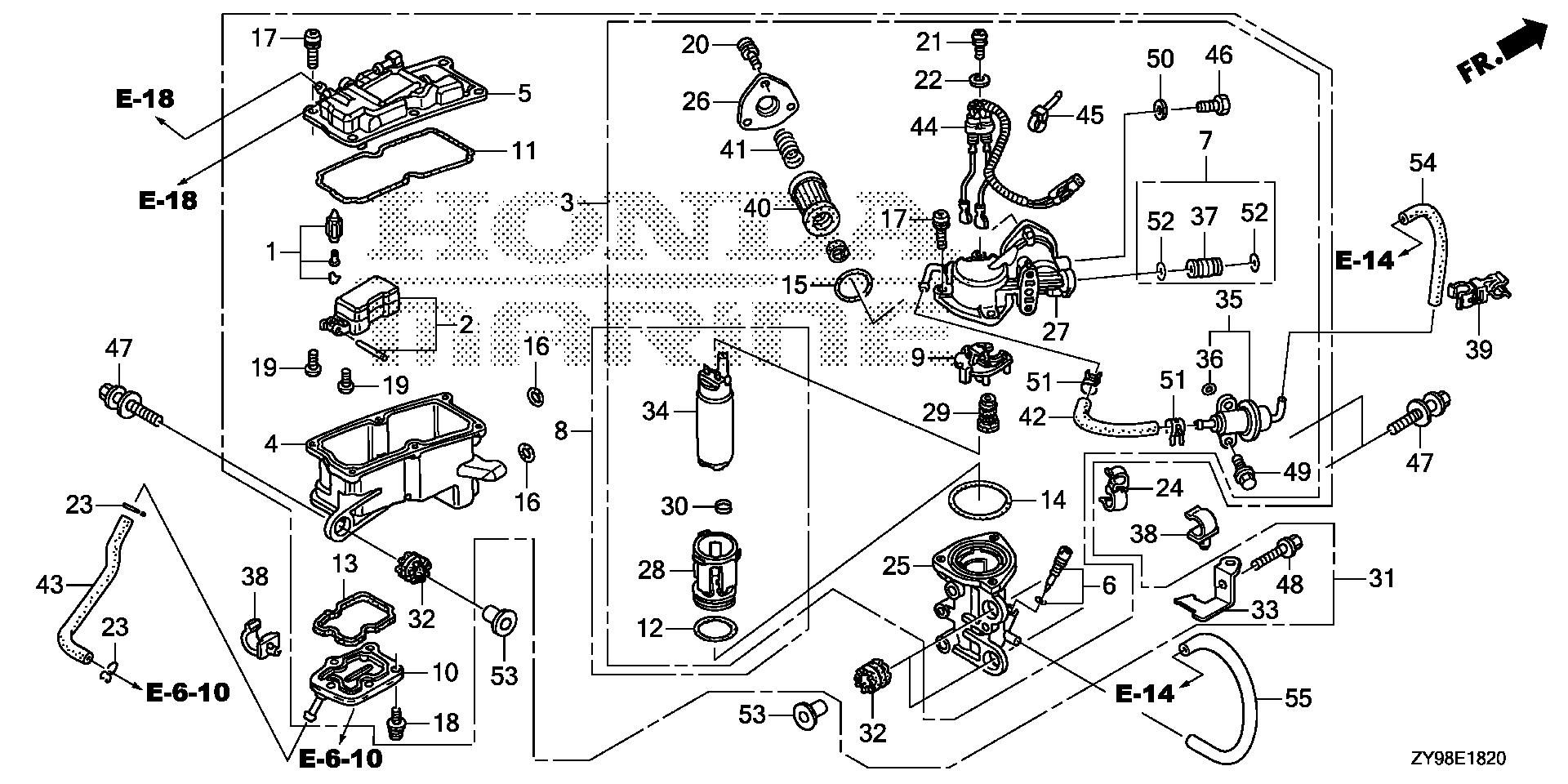 BF75 BF75DK4 vapor separator exploded parts diagram with numbered part references