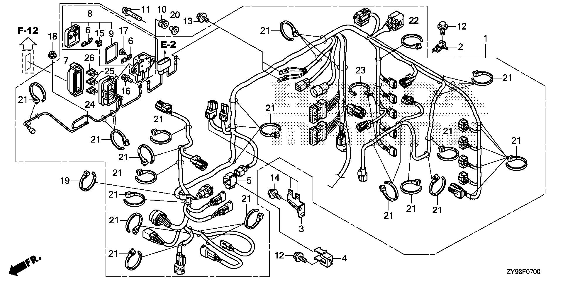 BF75 BF75DK4 main wire harness exploded parts diagram with numbered part references