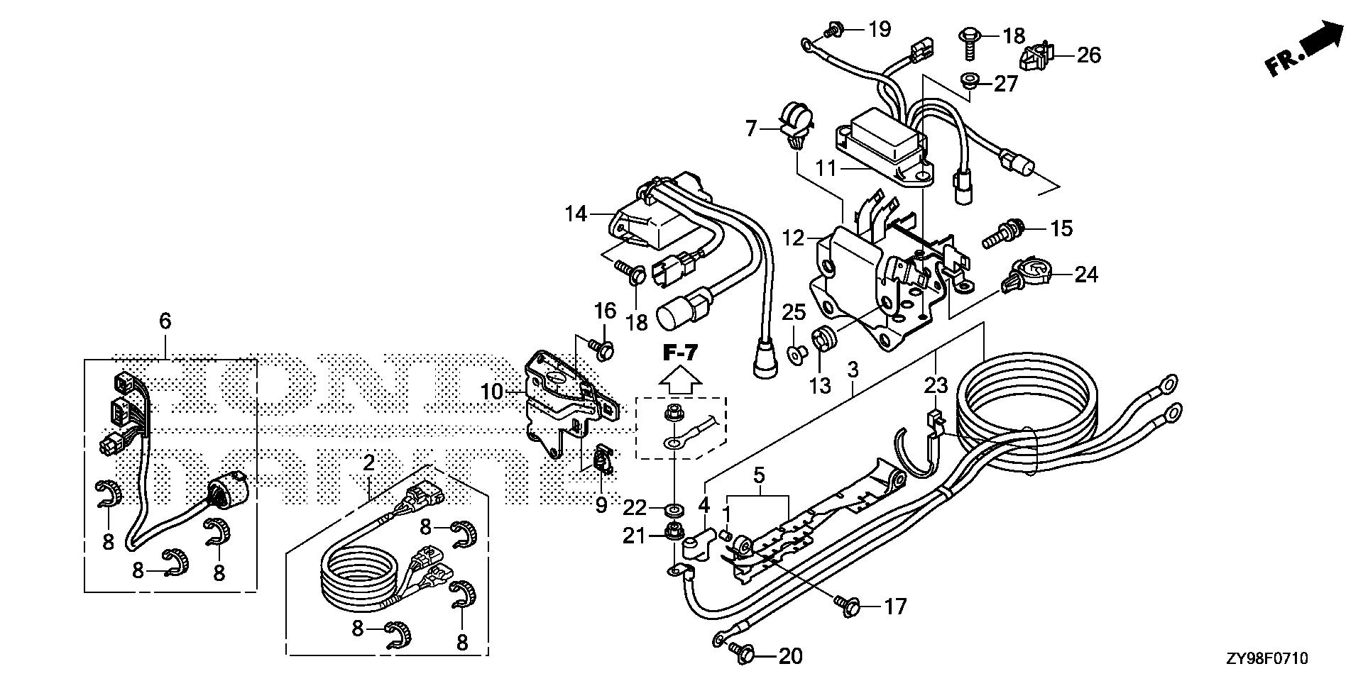 BF75 BF75DK4 starter cable exploded parts diagram with numbered part references