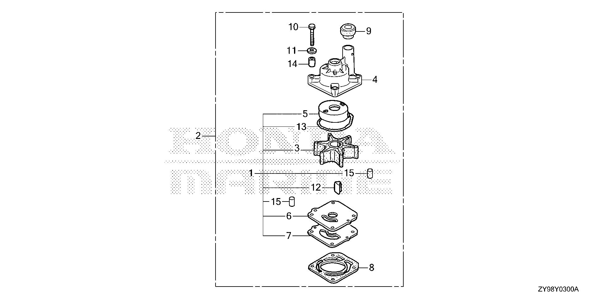 BF75 BF75DK4 impeller pump kit exploded parts diagram with numbered part references