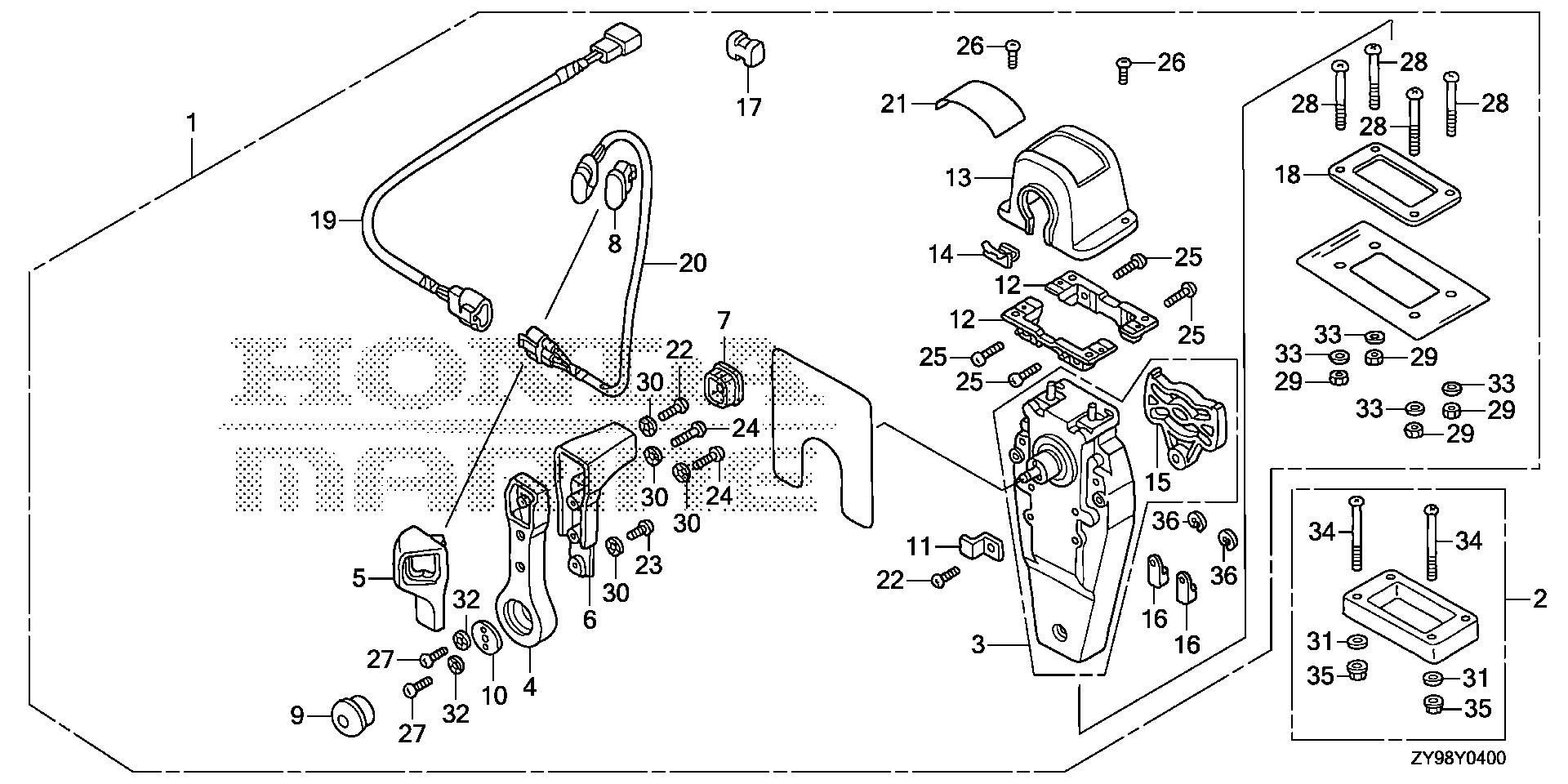 BF75 BF75DK4 remote control (top mount single type) (r.) exploded parts diagram with numbered part references
