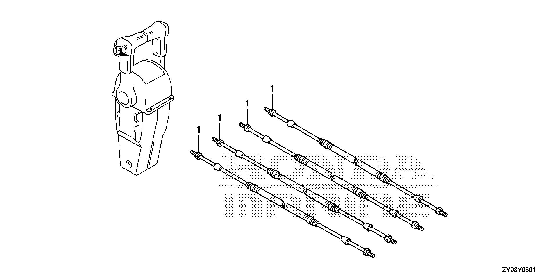 BF75 BF75DK4 cable (dual) (hi-lex) exploded parts diagram with numbered part references