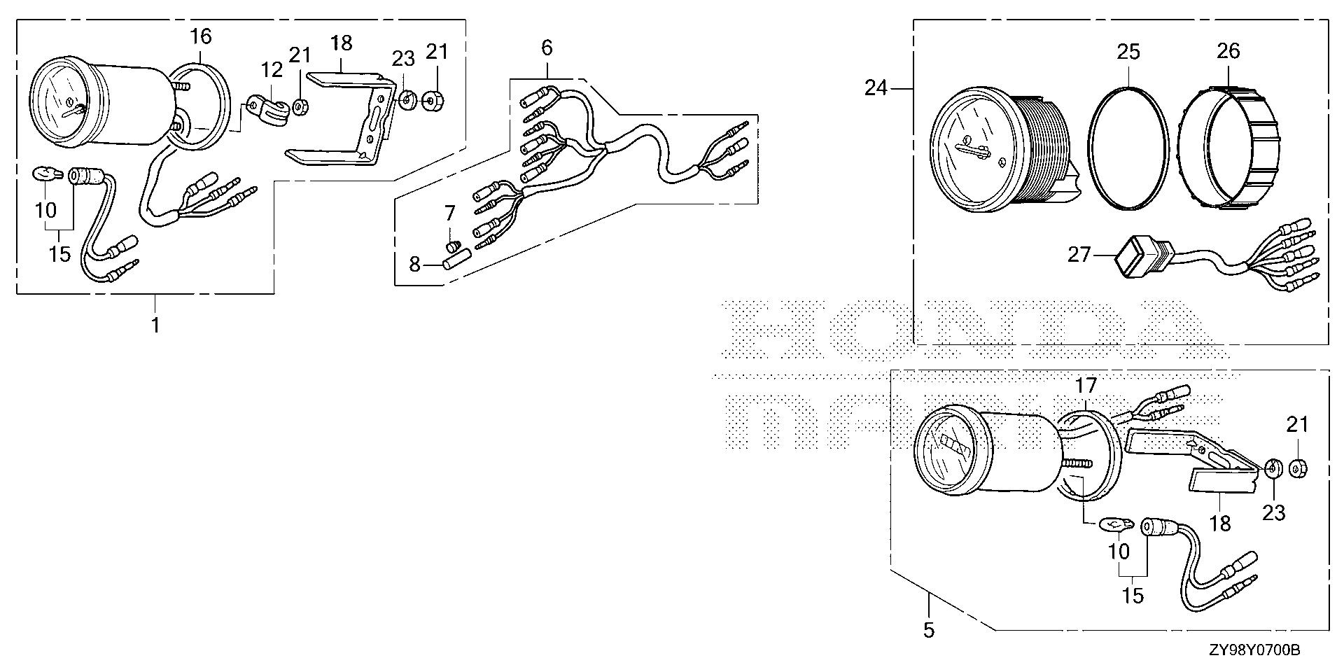 BF75 BF75DK4 meter kit exploded parts diagram with numbered part references