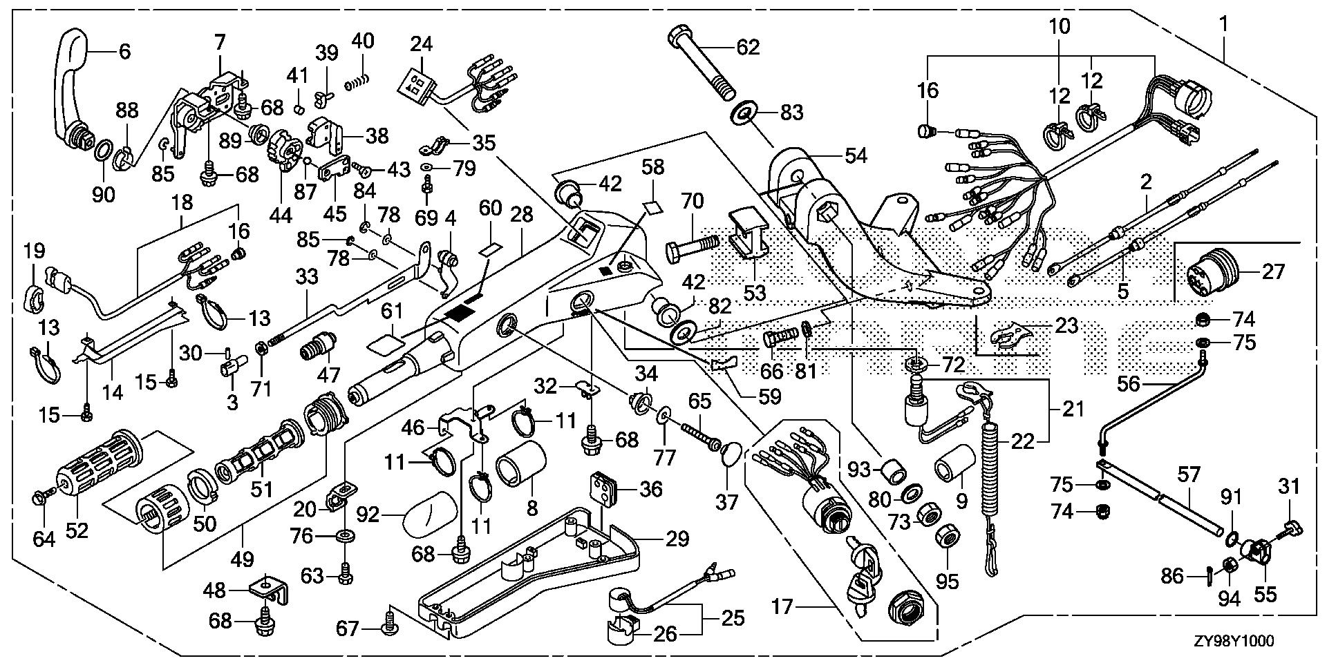 BF75 BF75DK4 handlebar kit exploded parts diagram with numbered part references