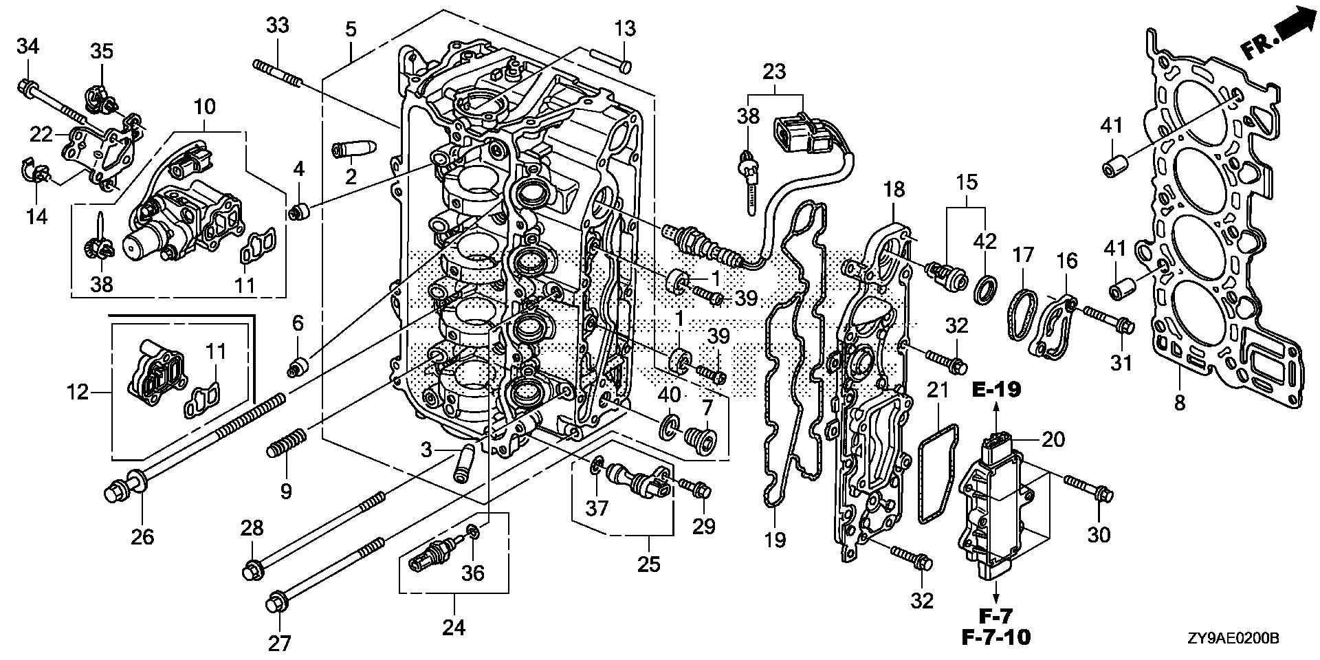 BF100 BF100A cylinder head exploded parts diagram with numbered part references