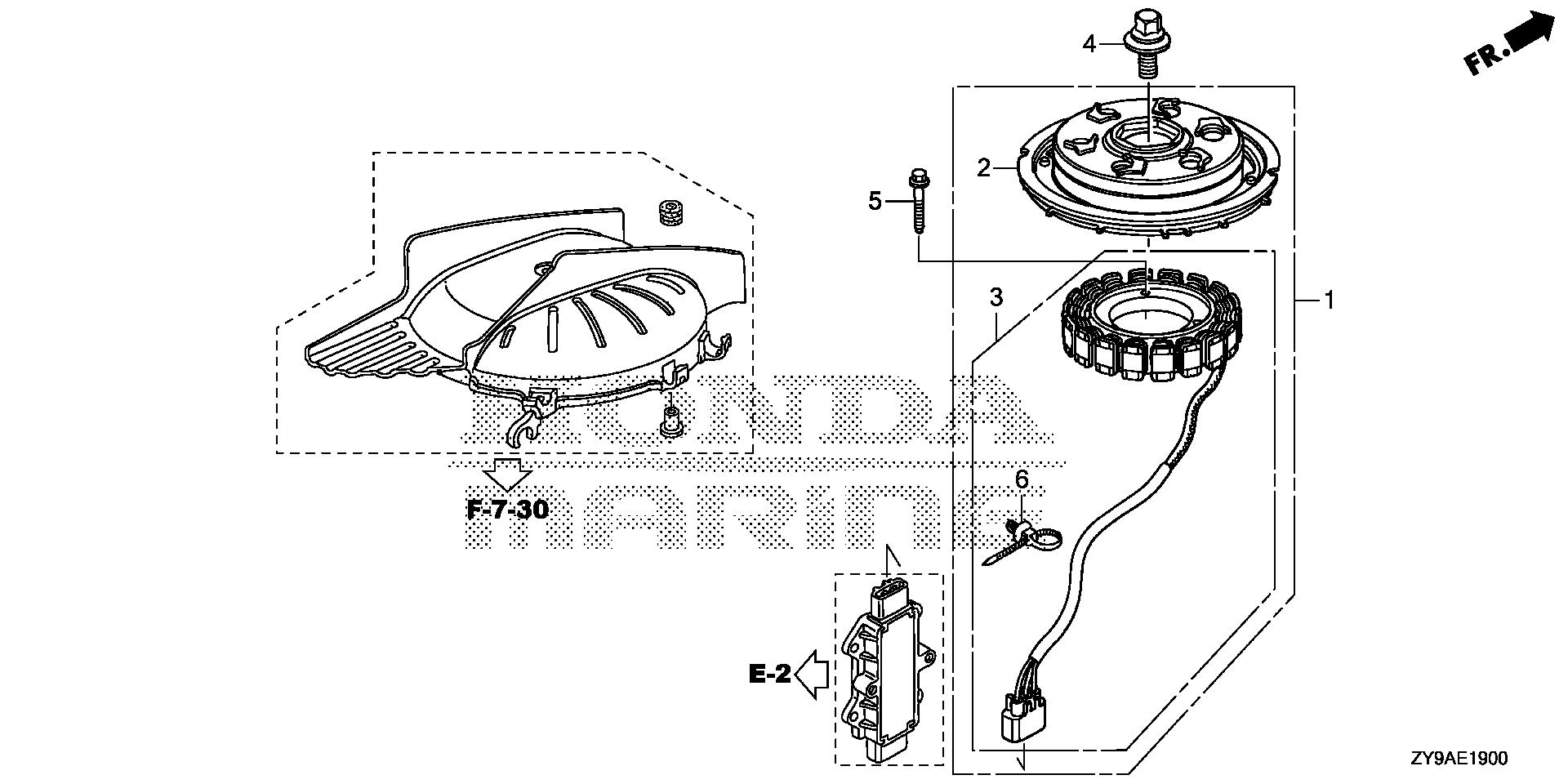 BF100 BF100A alternator exploded parts diagram with numbered part references