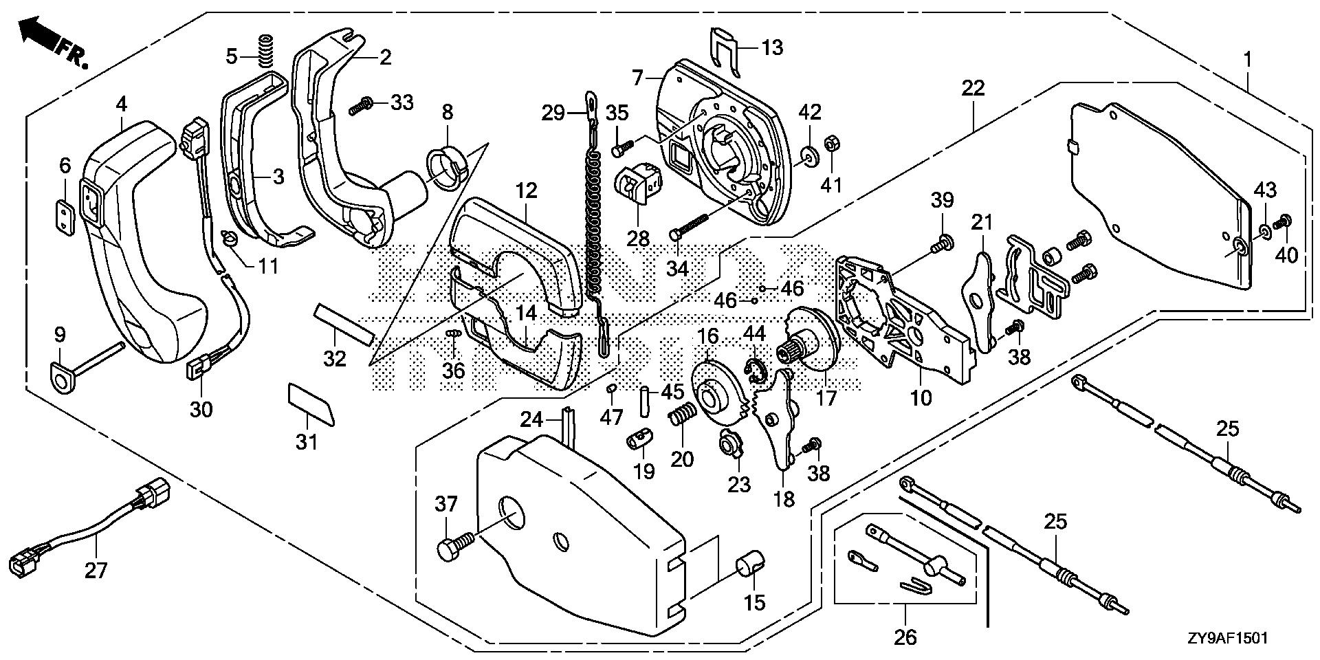 BF100 BF100A remote control (panel    mount) exploded parts diagram with numbered part references