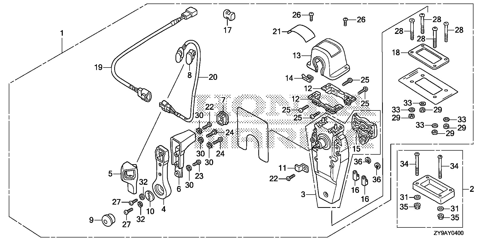 BF100 BF100A remote control (top mount single type) (r.) exploded parts diagram with numbered part references