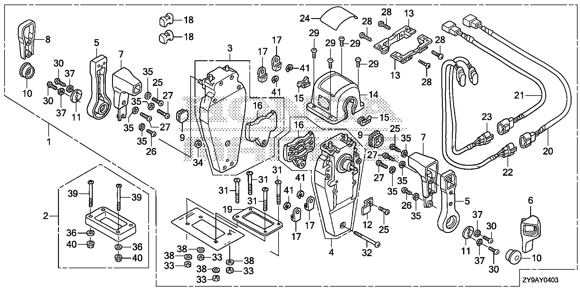 BF100 BF100A remote control (top mount dual type) (l.) exploded parts diagram with numbered part references