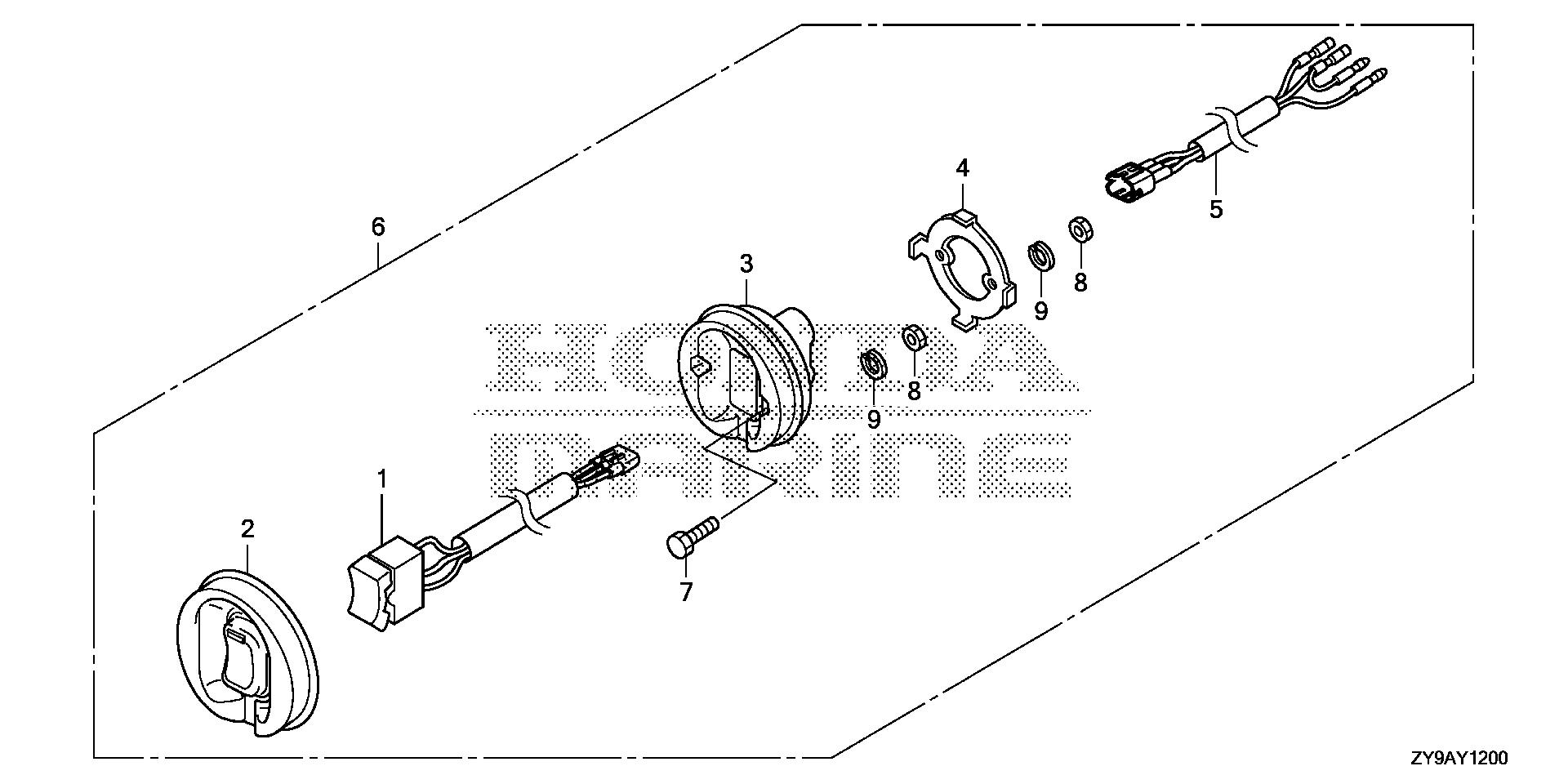 BF100 BF100A trolling control switch exploded parts diagram with numbered part references