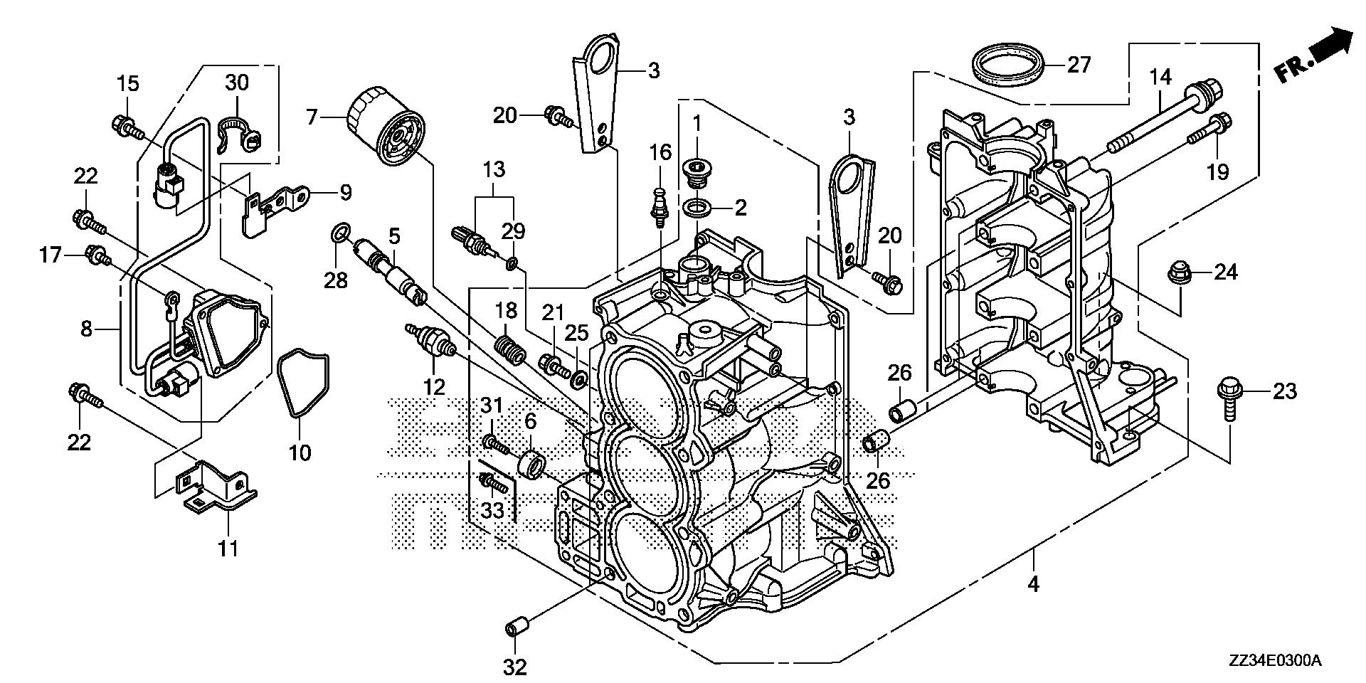 BF60 BF60A cylinder block exploded parts diagram with numbered part references