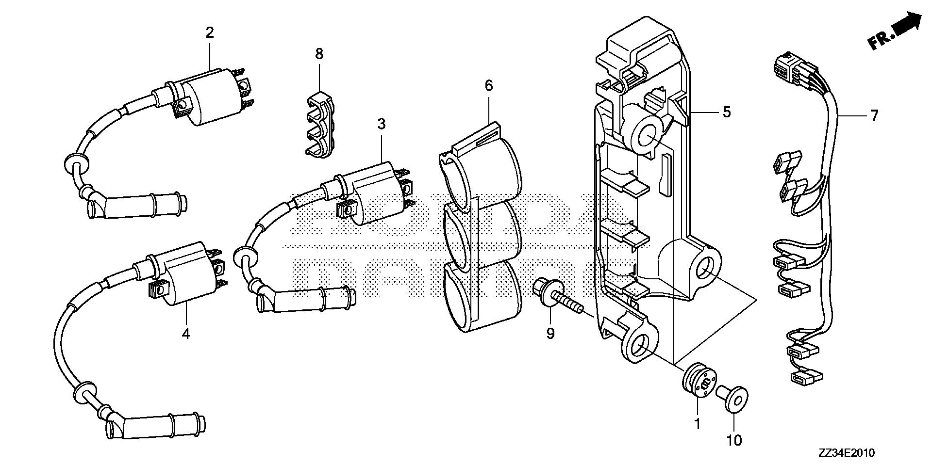 BF60 BF60A ignition coil exploded parts diagram with numbered part references