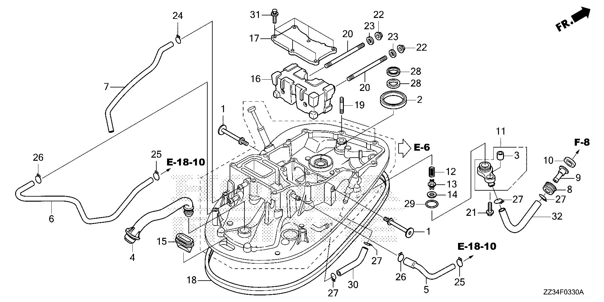 BF60 BF60A upper rubber mount exploded parts diagram with numbered part references