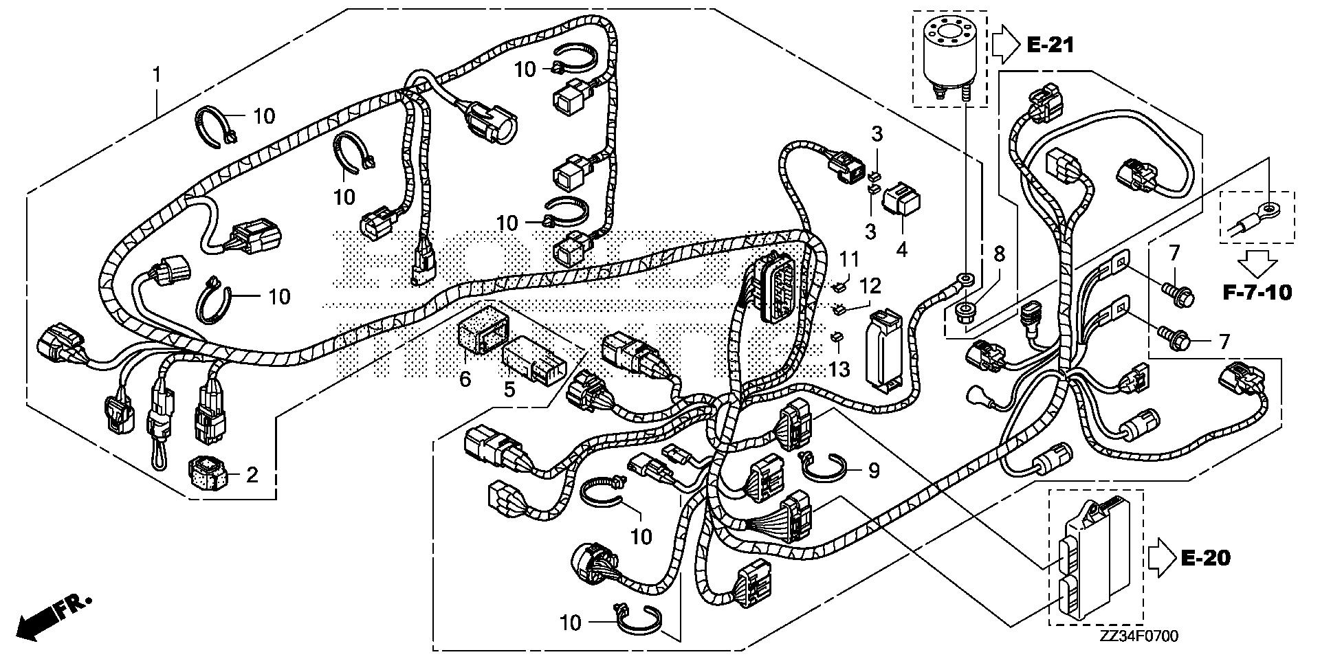 BF60 BF60A wire harness exploded parts diagram with numbered part references