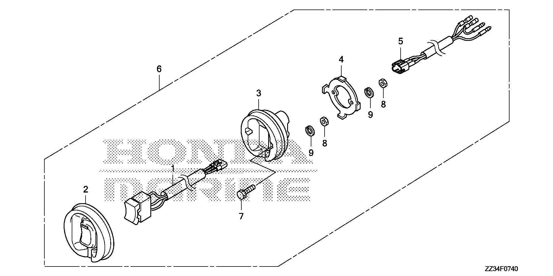 BF60 BF60A trolling control switch exploded parts diagram with numbered part references