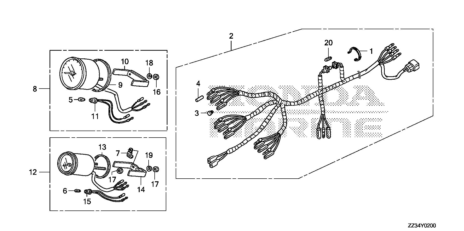 BF60 BF60A meter exploded parts diagram with numbered part references