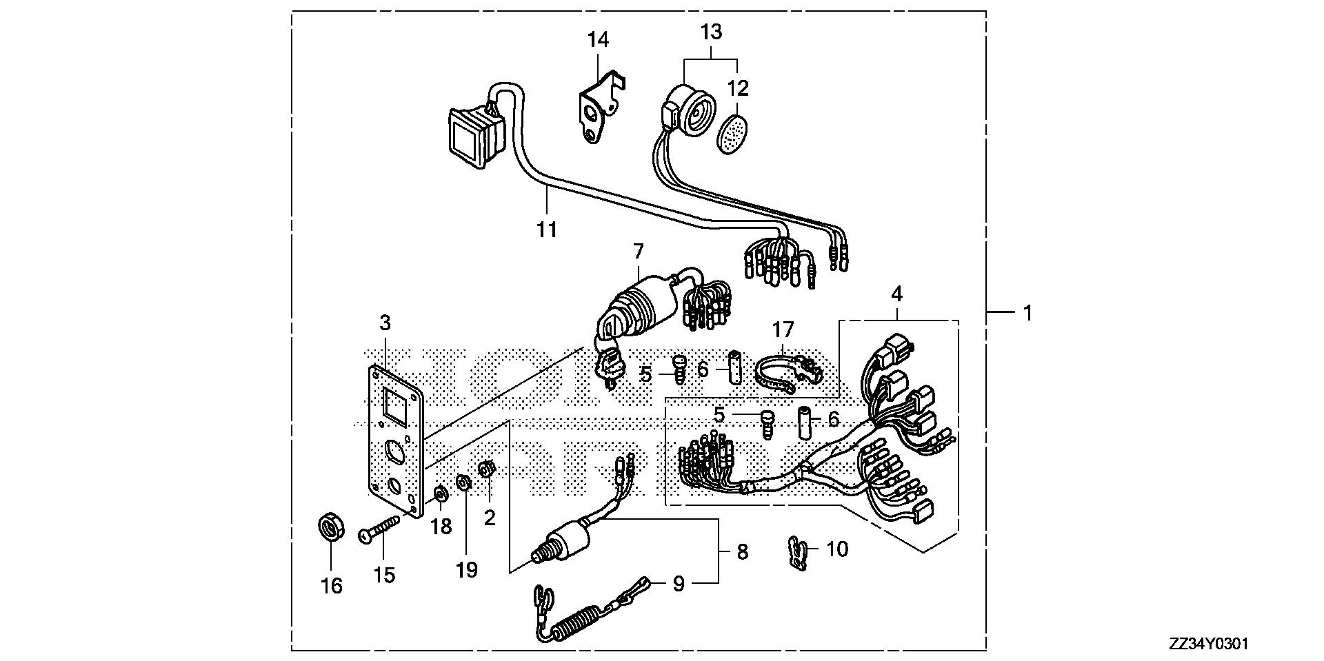 BF60 BF60A switch panel kit (2) exploded parts diagram with numbered part references