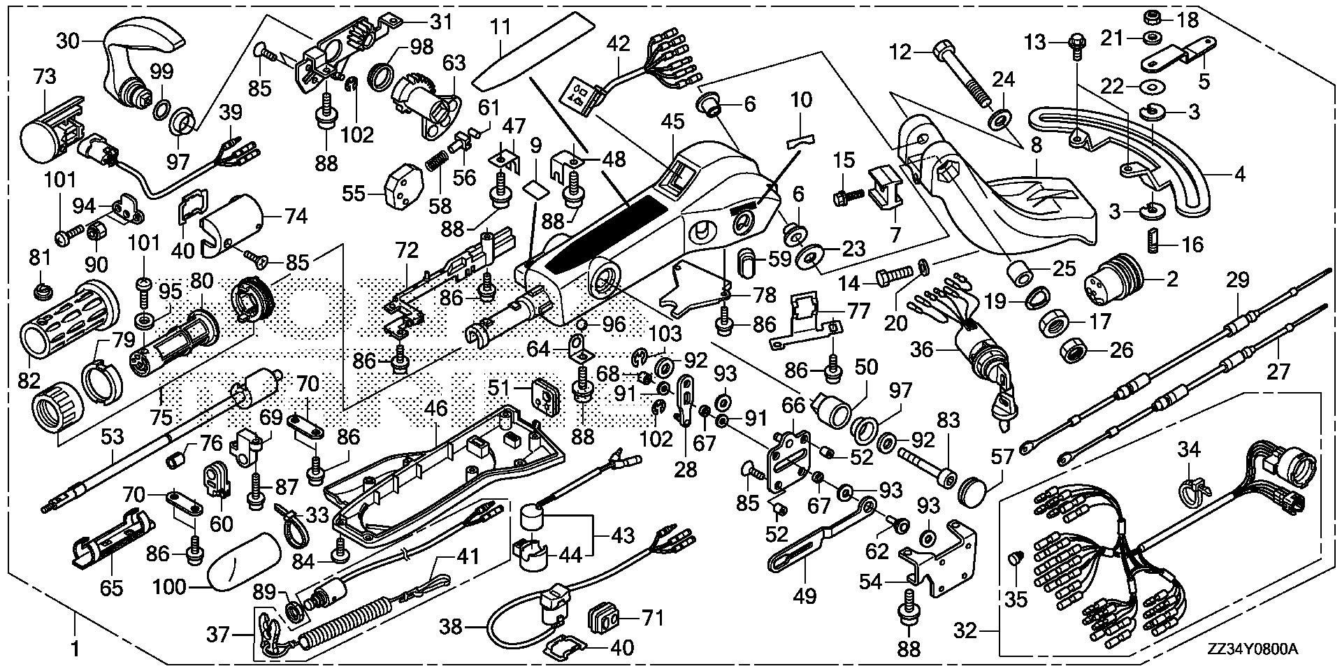 BF60 BF60A handlebar kit exploded parts diagram with numbered part references