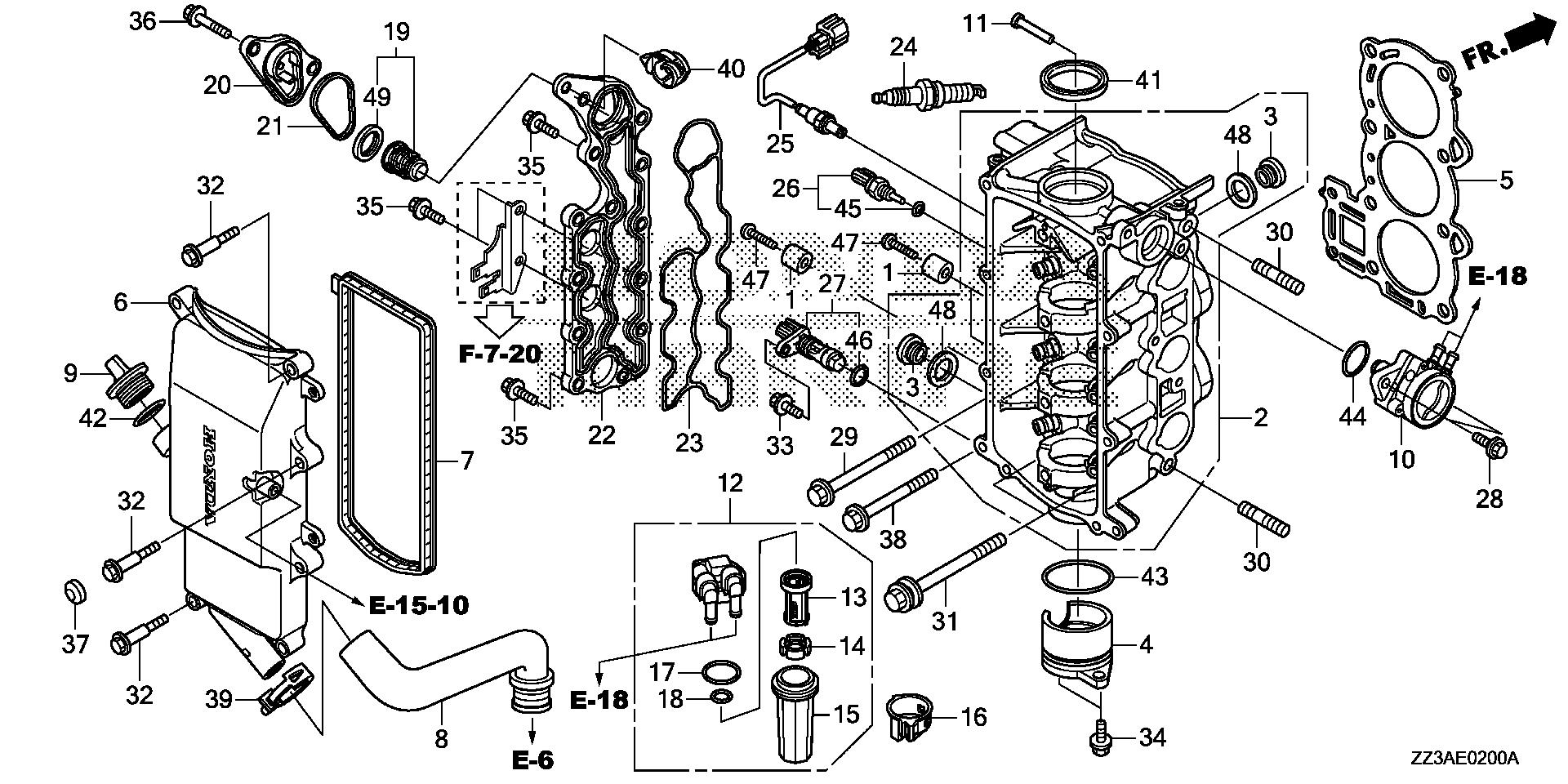 BFP60 BFP60AK1 cylinder head exploded parts diagram with numbered part references