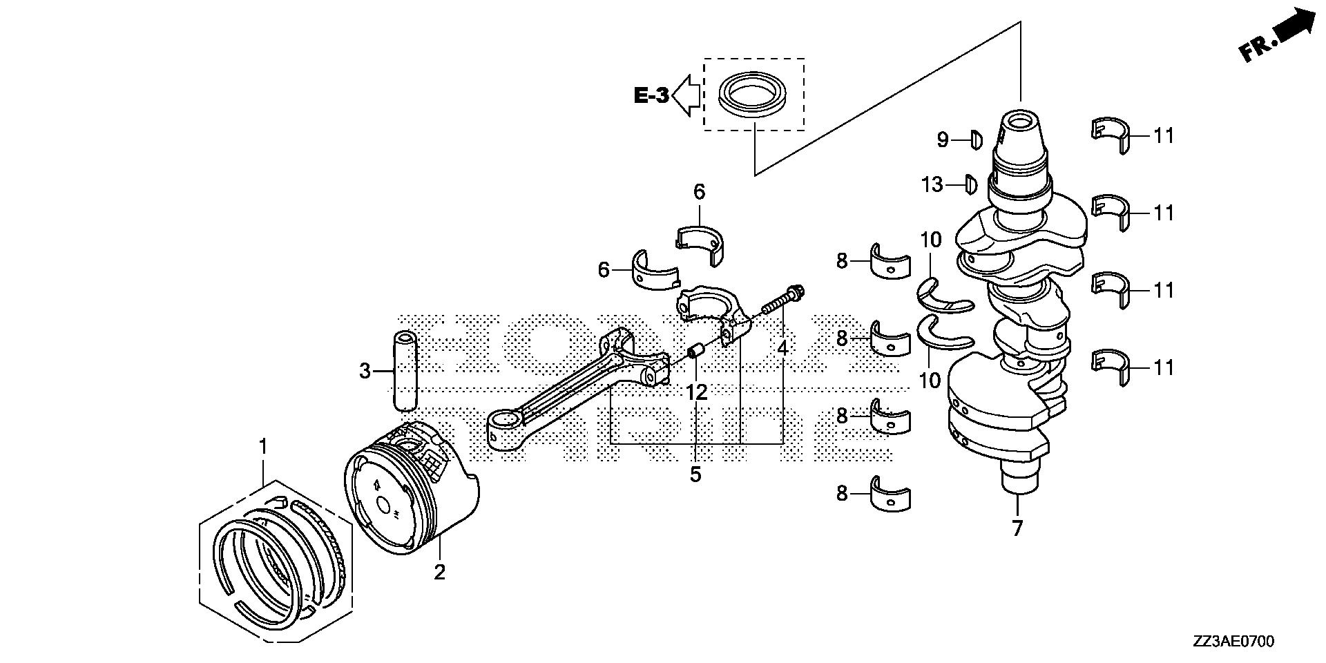 BFP60 BFP60AK1 crankshaft - piston exploded parts diagram with numbered part references