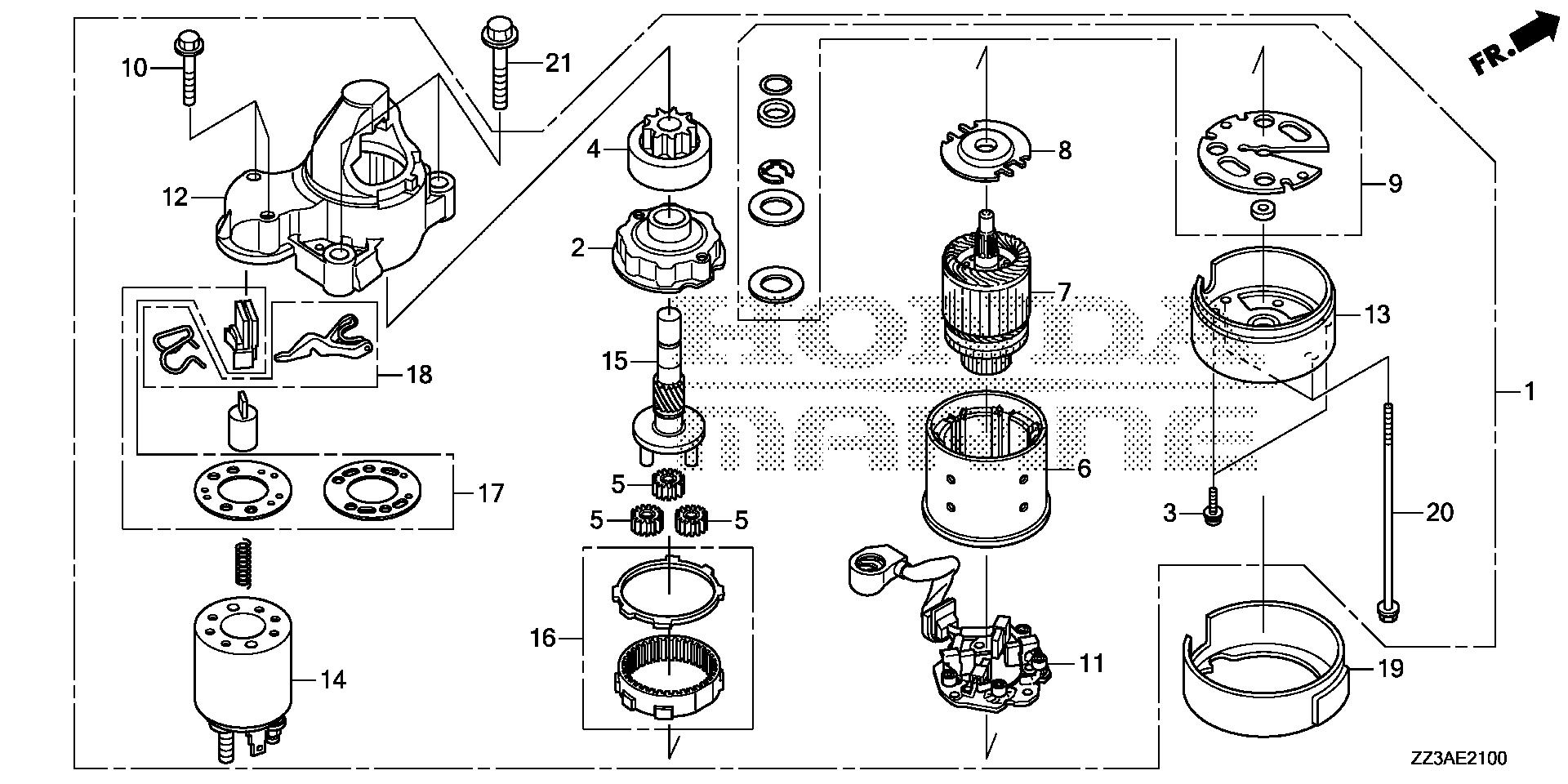 BFP60 BFP60AK1 starter motor exploded parts diagram with numbered part references