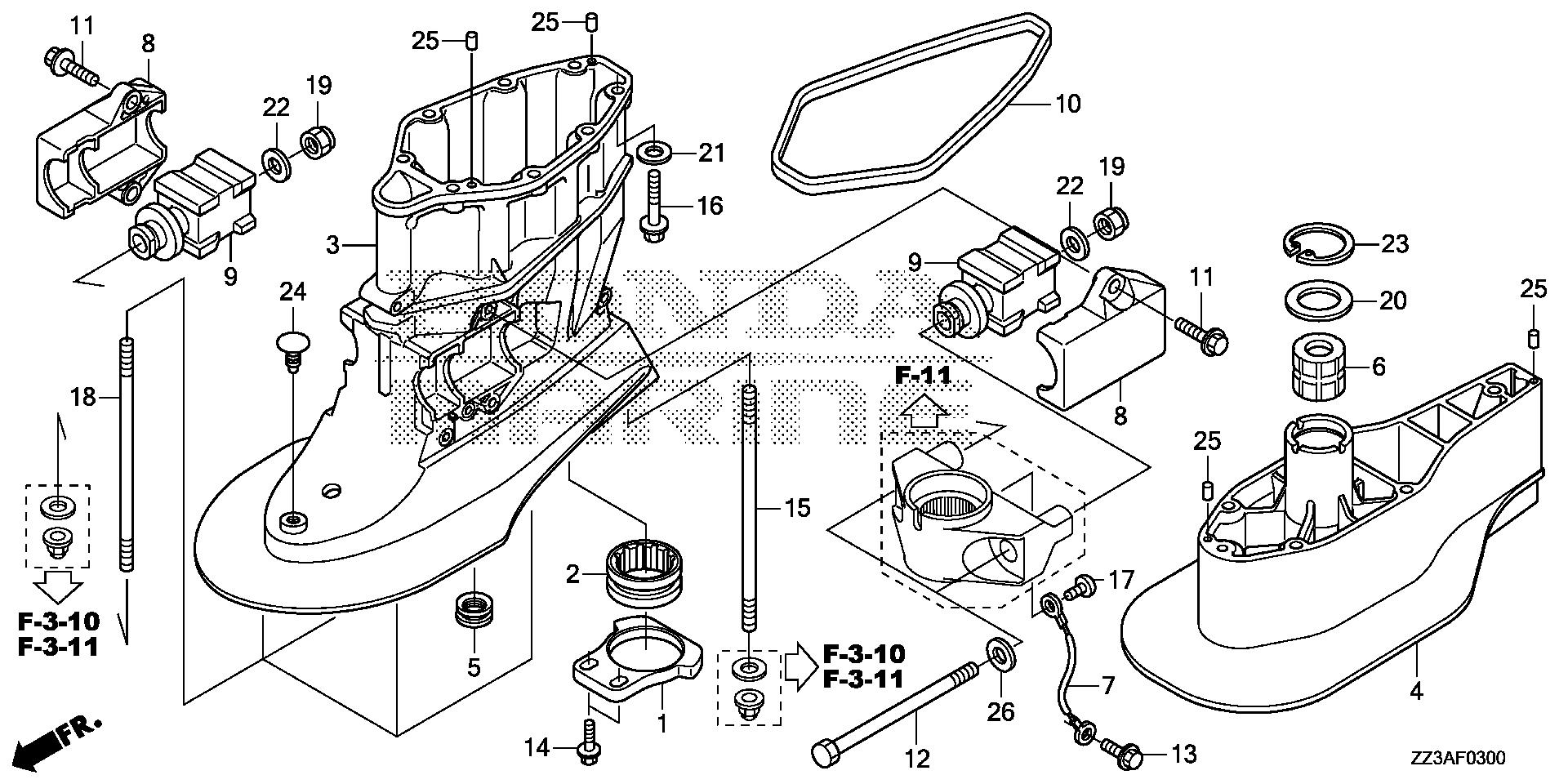 BFP60 BFP60AK1 extension case exploded parts diagram with numbered part references