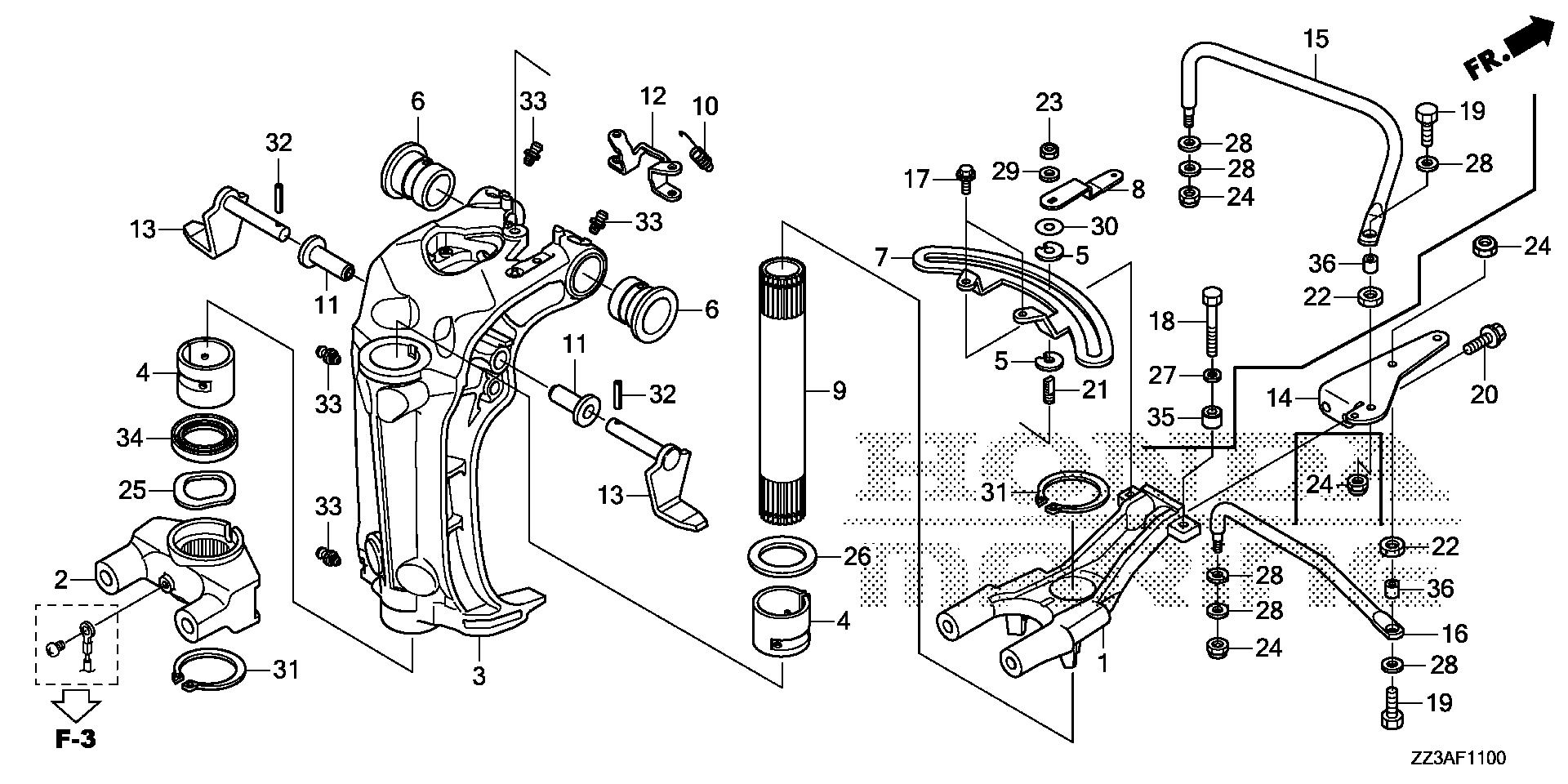 BFP60 BFP60AK1 swivel case exploded parts diagram with numbered part references