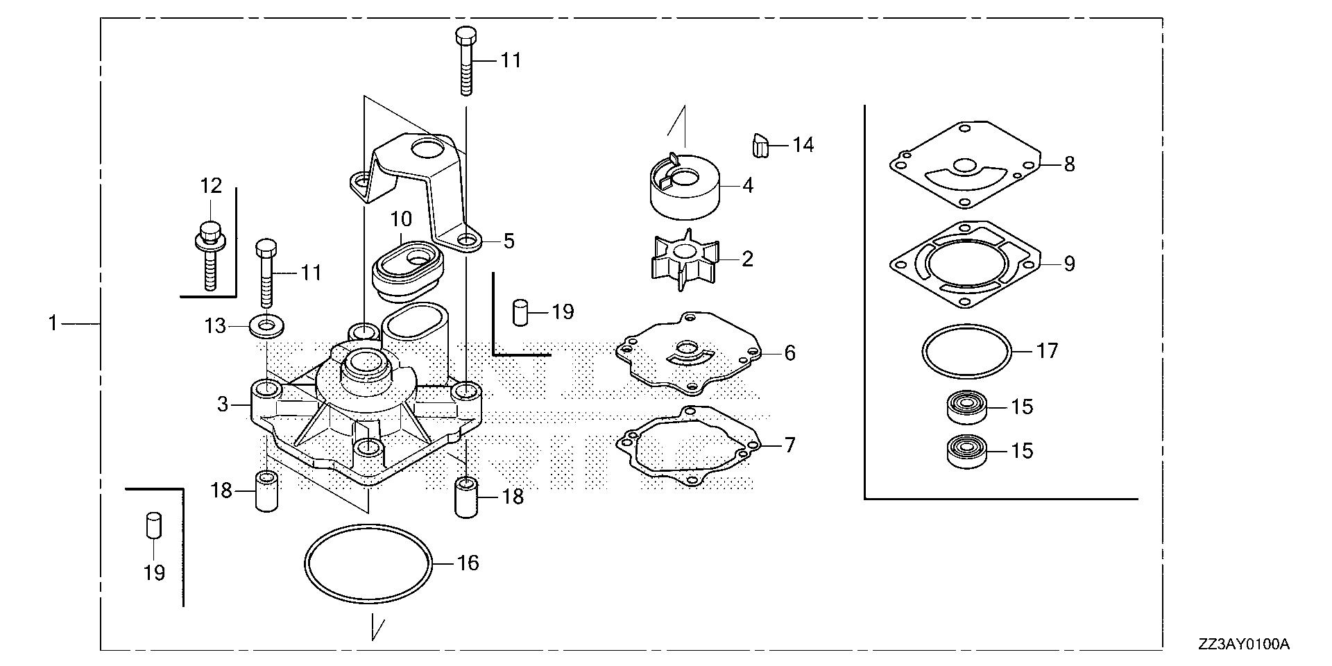 BFP60 BFP60AK1 impeller pump kit (1) exploded parts diagram with numbered part references