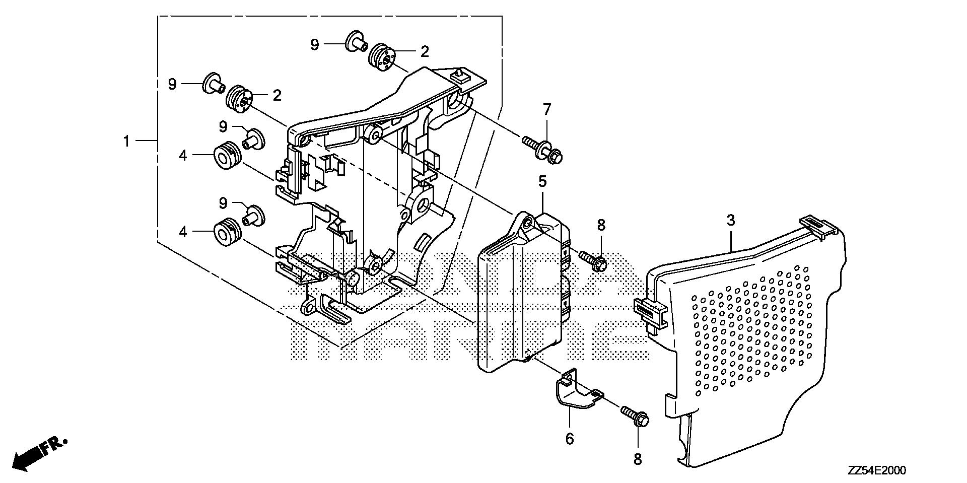BF40 BF40D electronic control unit exploded parts diagram with numbered part references