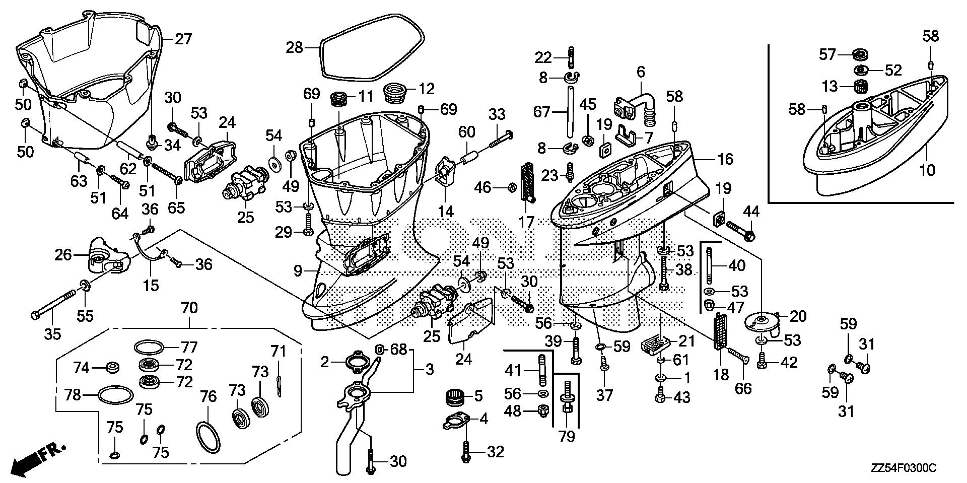 BF40 BF40D extension case exploded parts diagram with numbered part references