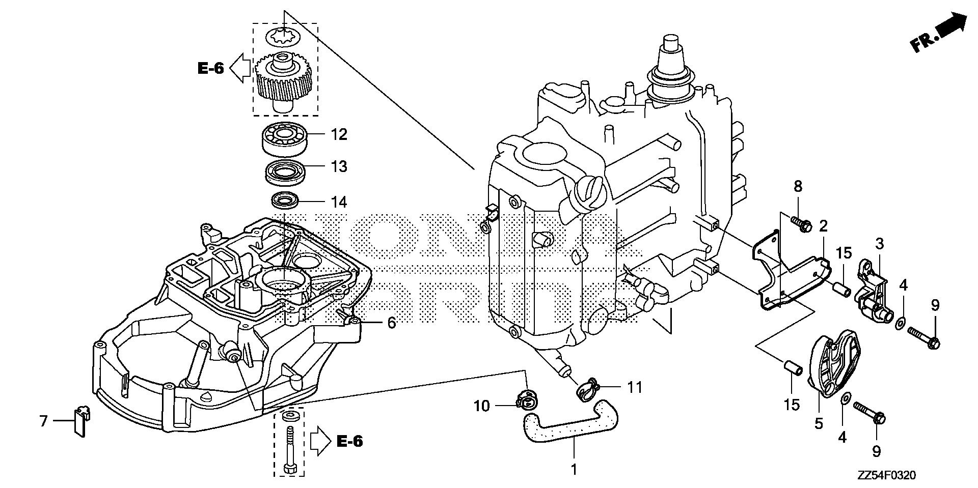 BF40 BF40D primary gear case exploded parts diagram with numbered part references