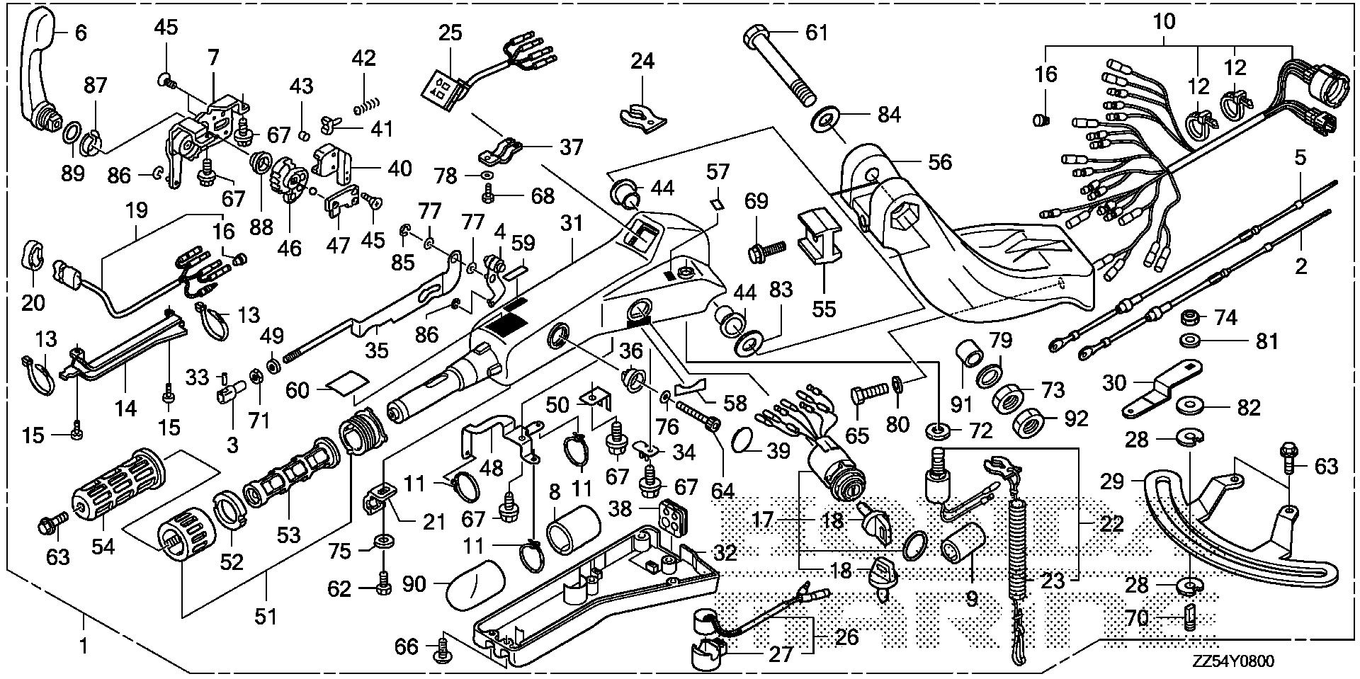 BF40 BF40D handlebar kit exploded parts diagram with numbered part references