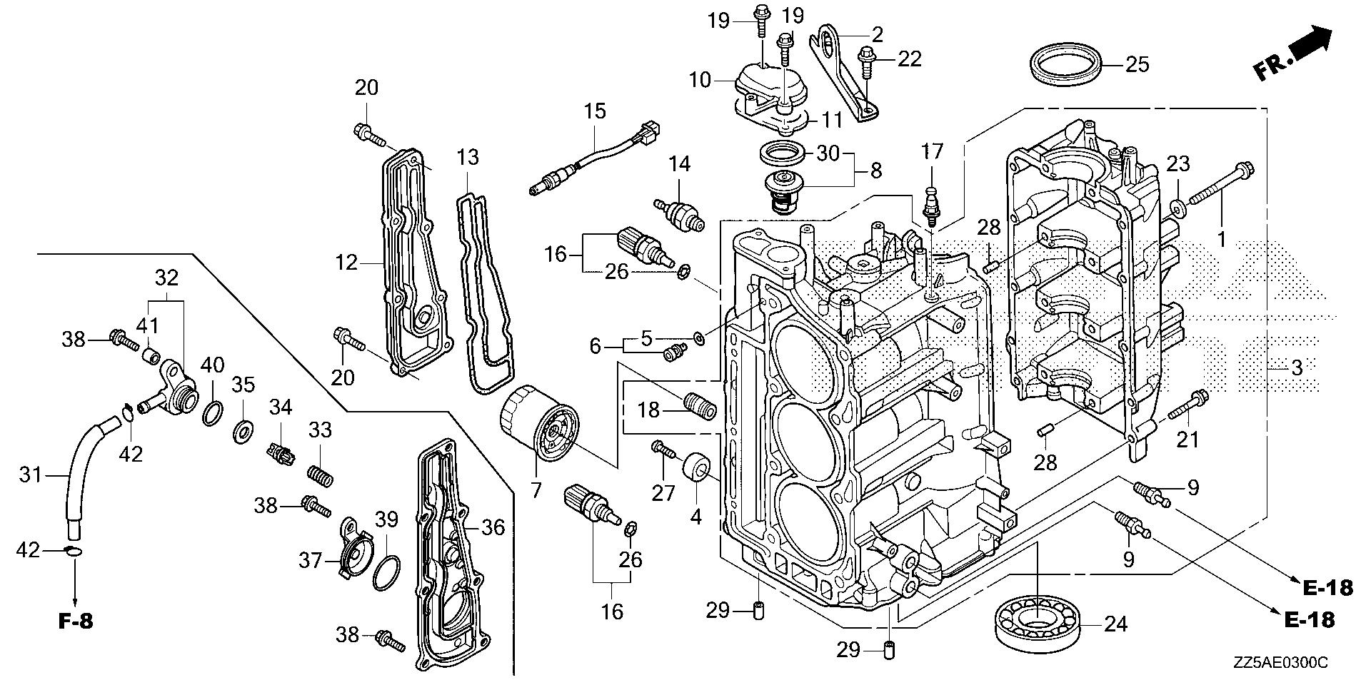 BF50 BF50DK2 cylinder block exploded parts diagram with numbered part references