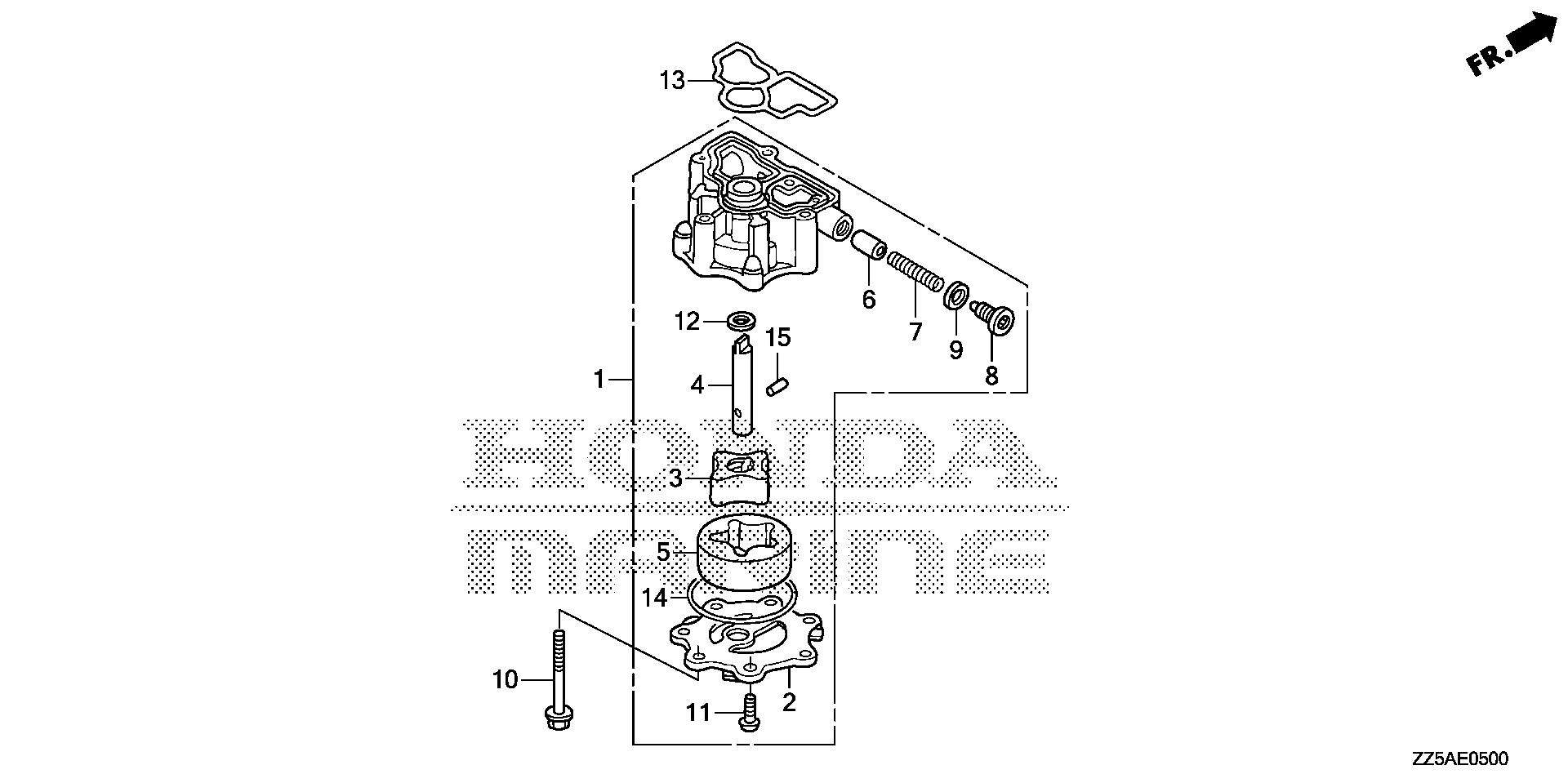 BF50 BF50DK2 oil pump exploded parts diagram with numbered part references