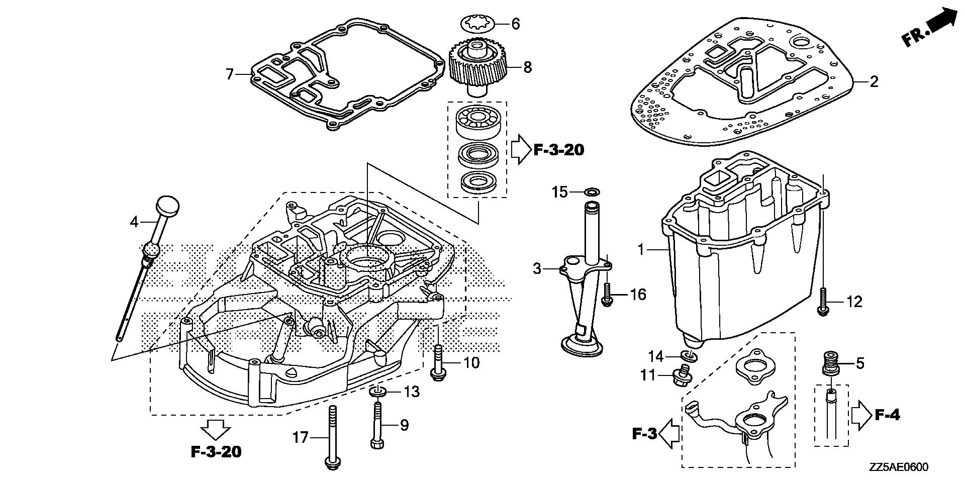 BF50 BF50DK2 oil pan exploded parts diagram with numbered part references