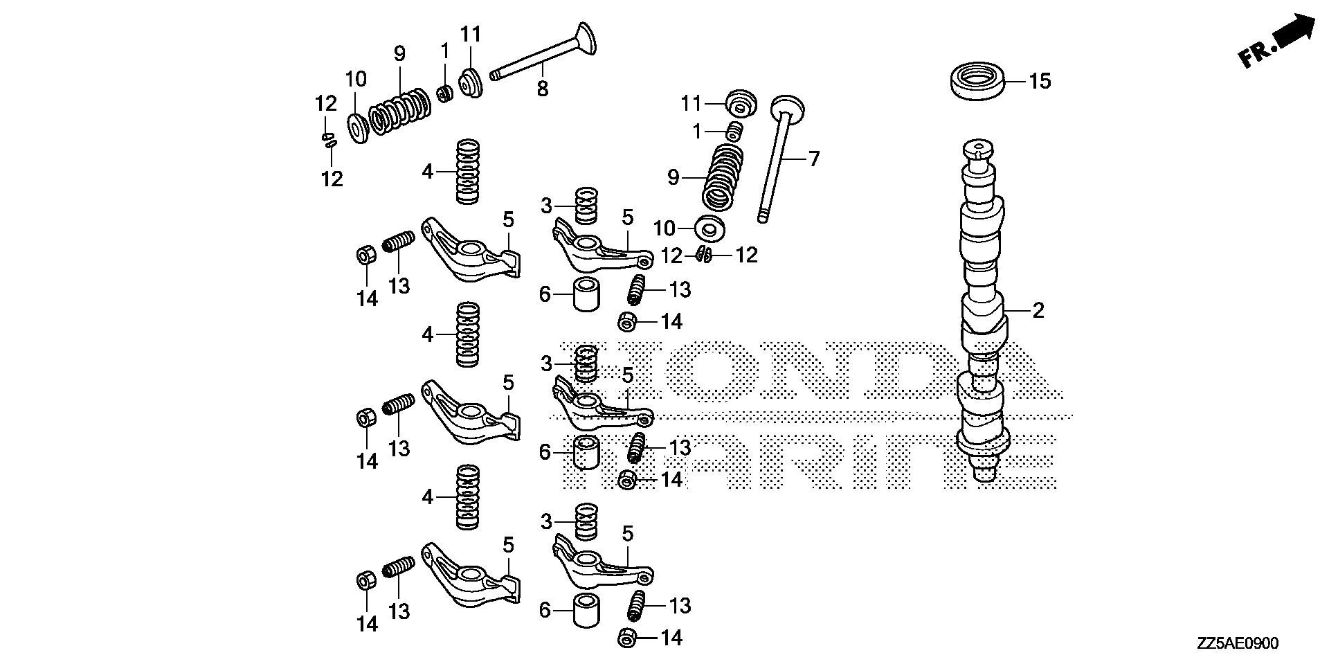 BF50 BF50DK2 camshaft exploded parts diagram with numbered part references
