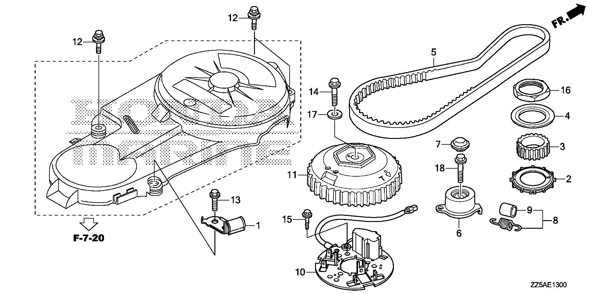 BF50 BF50DK2 timing belt exploded parts diagram with numbered part references