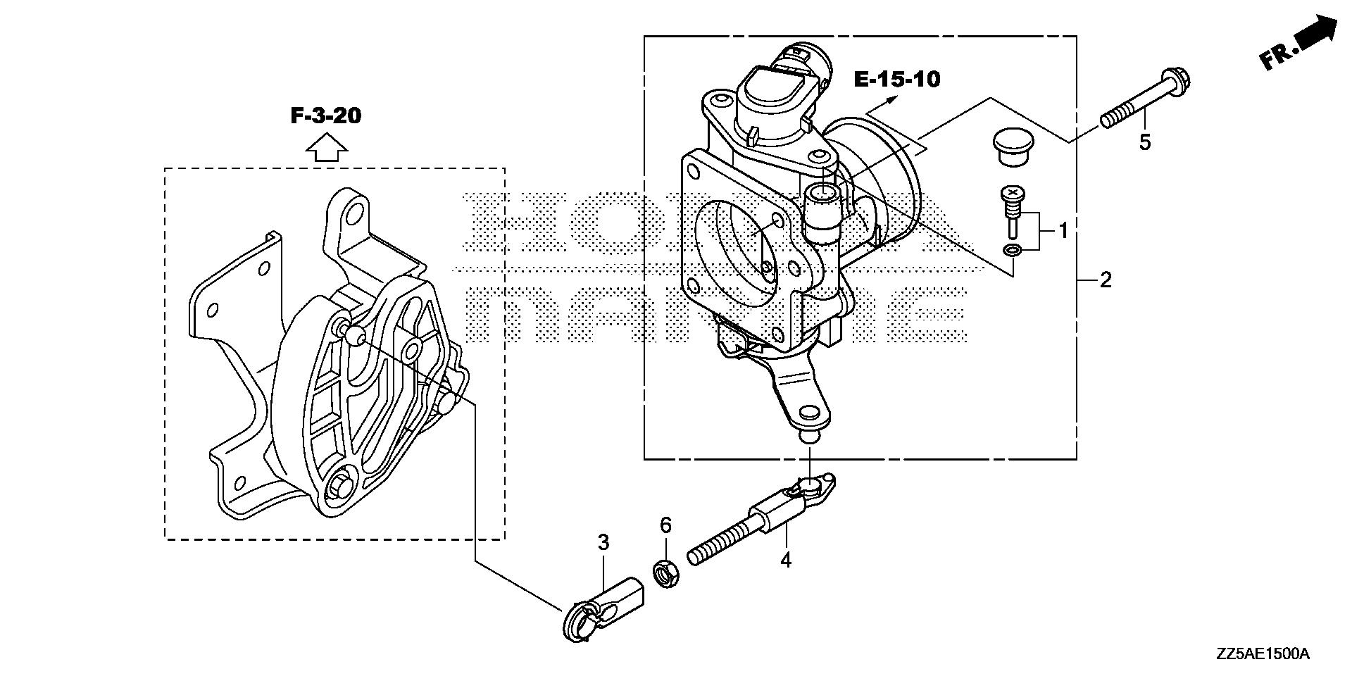 BF50 BF50DK2 throttle body exploded parts diagram with numbered part references