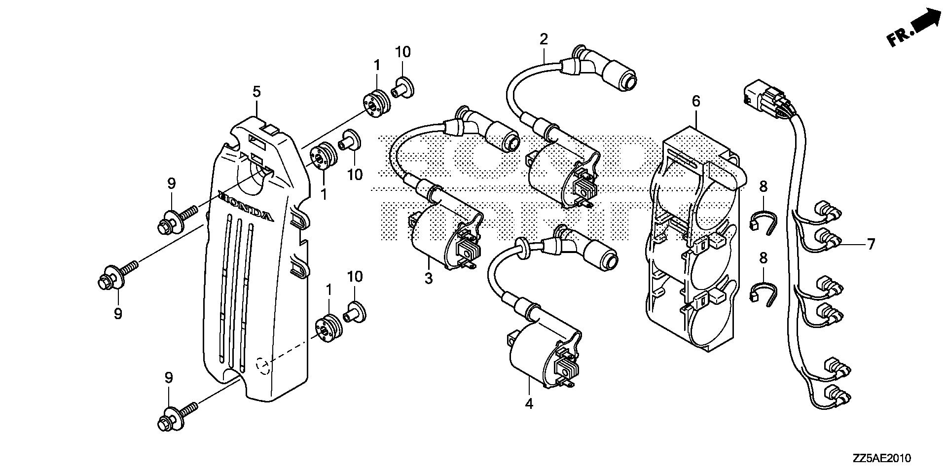 BF50 BF50DK2 ignition coil exploded parts diagram with numbered part references