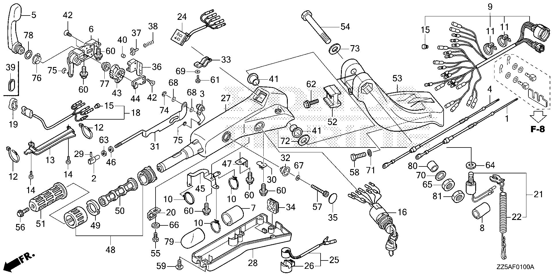 BF40 BF40DK2 handlebar exploded parts diagram with numbered part references