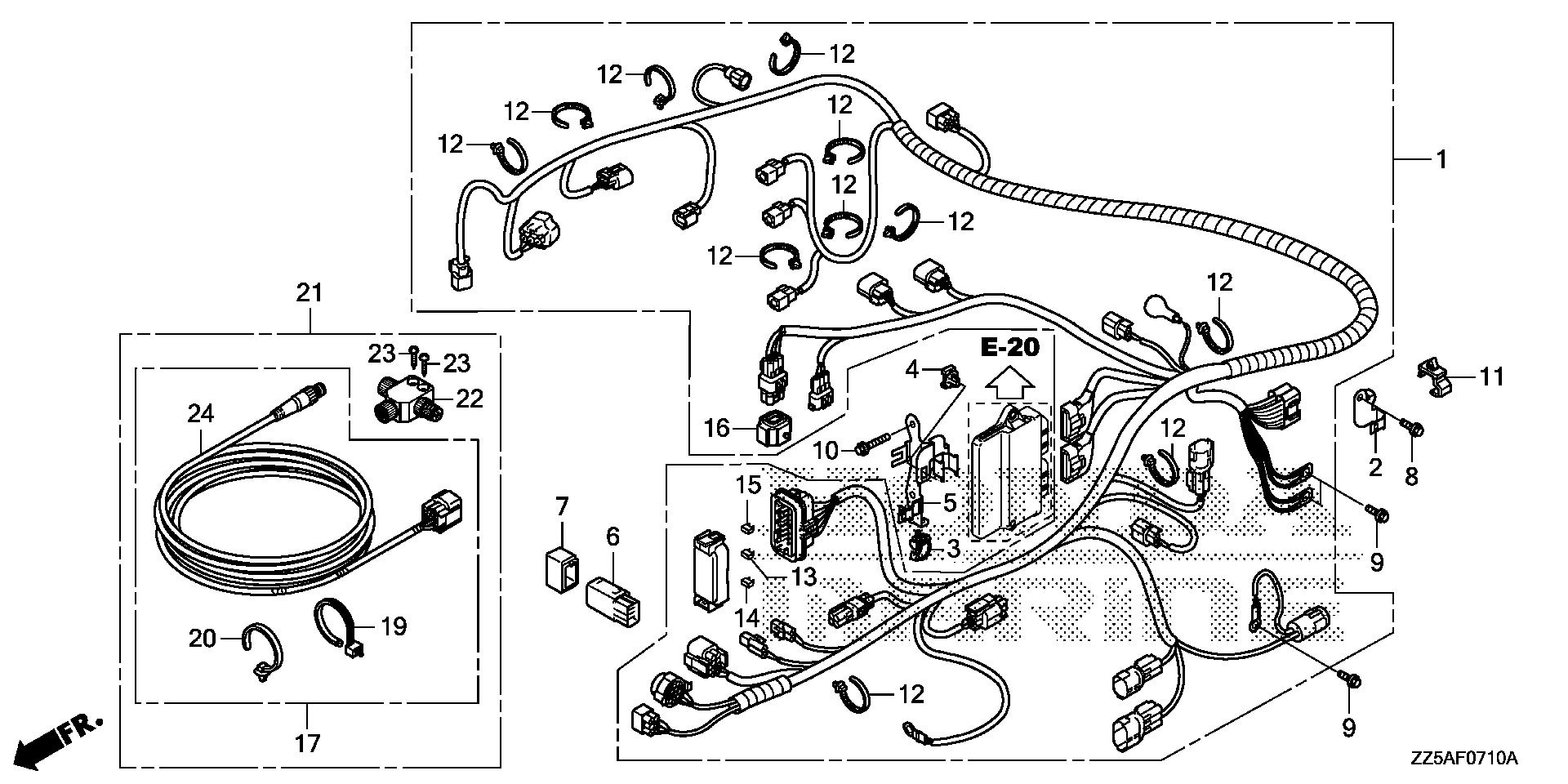 BF50 BF50DK2 wire harness exploded parts diagram with numbered part references