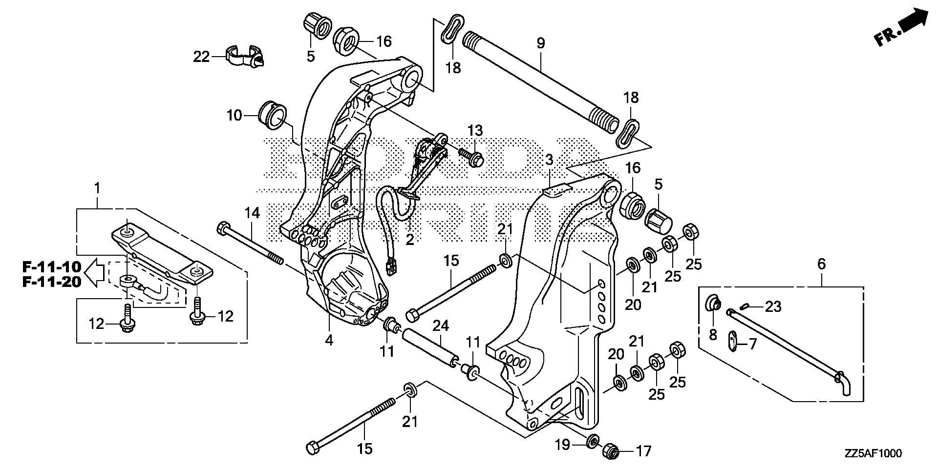 BF50 BF50DK2 stern bracket exploded parts diagram with numbered part references