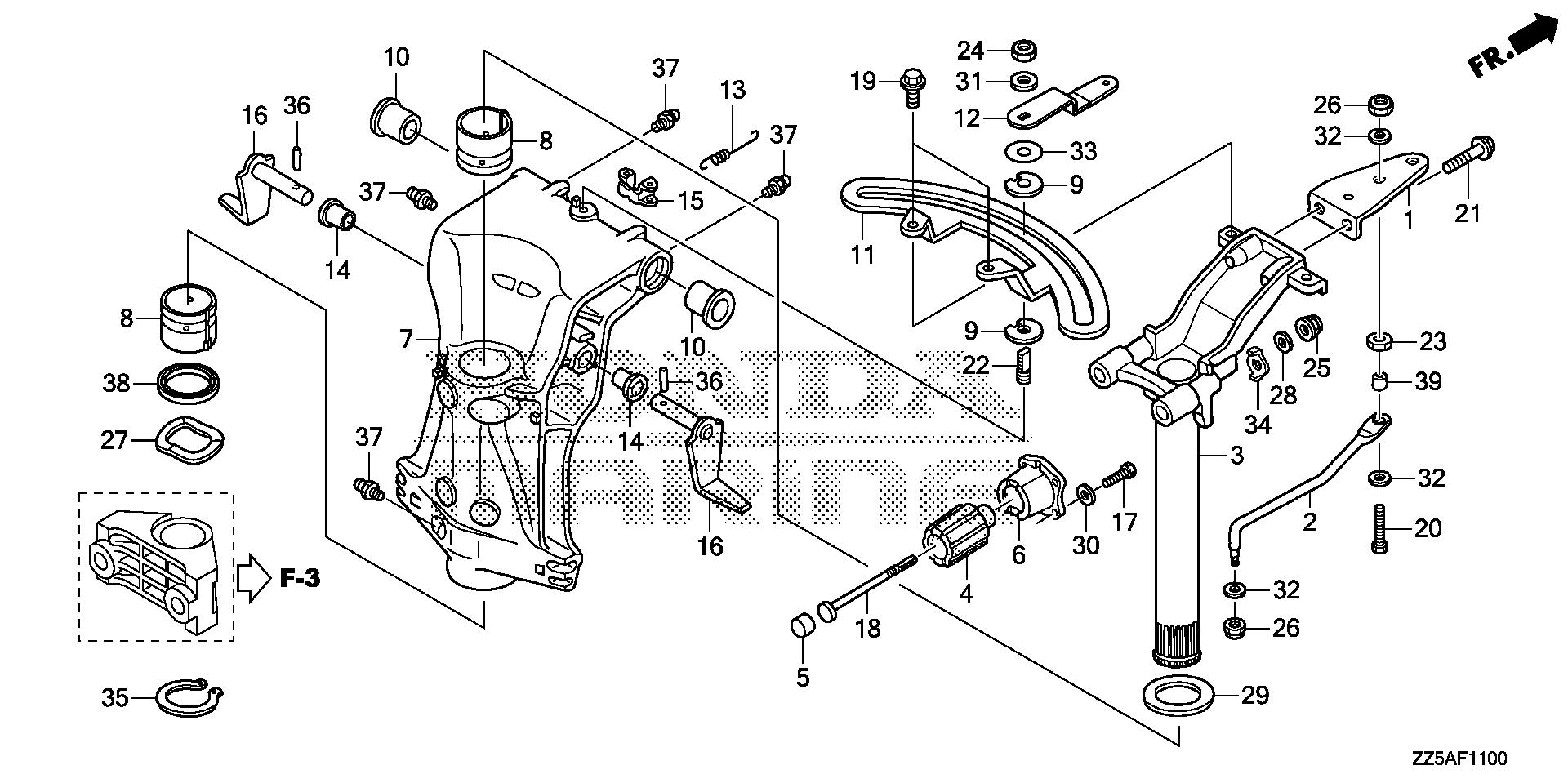 BF50 BF50DK2 swivel case exploded parts diagram with numbered part references