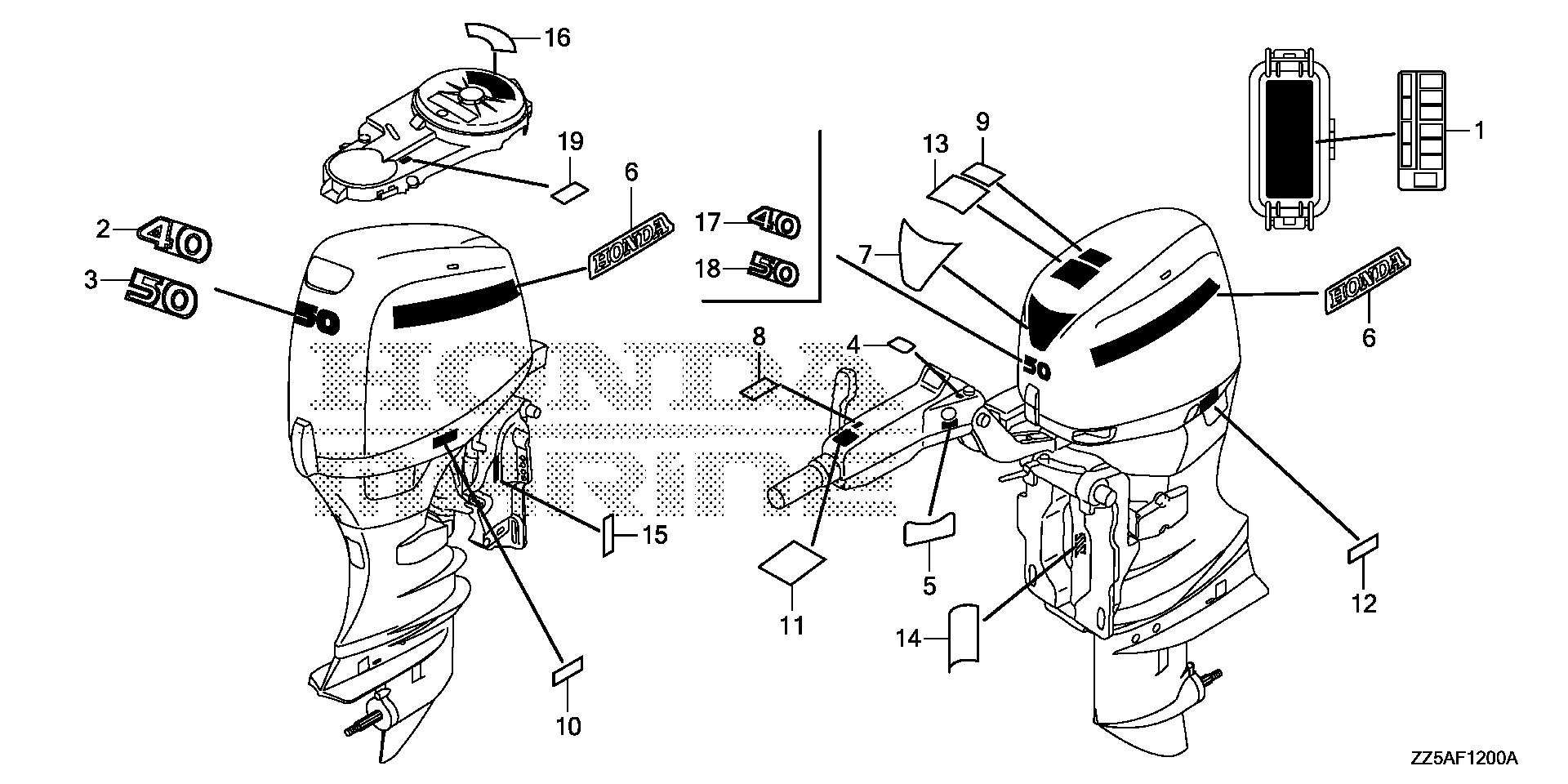 BF50 BF50DK2 label exploded parts diagram with numbered part references