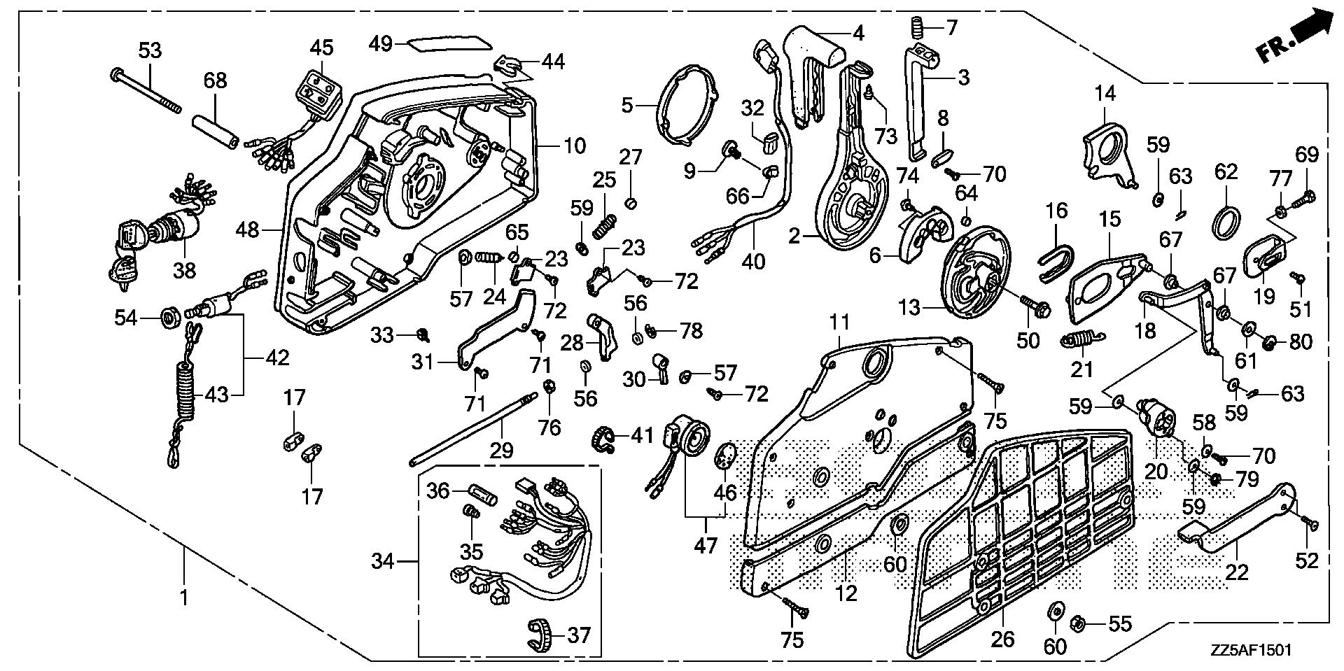 BF50 BF50DK2 remote control (hi-lex)  (p/t) (handle cap = gray) exploded parts diagram with numbered part references