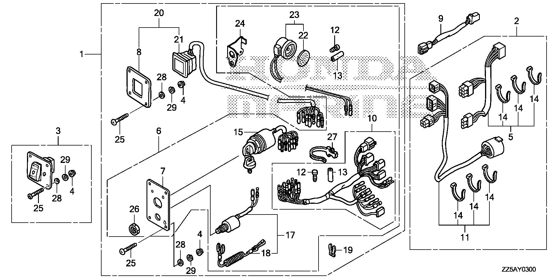 BF50 BF50DK2 switch panel kit (1) exploded parts diagram with numbered part references