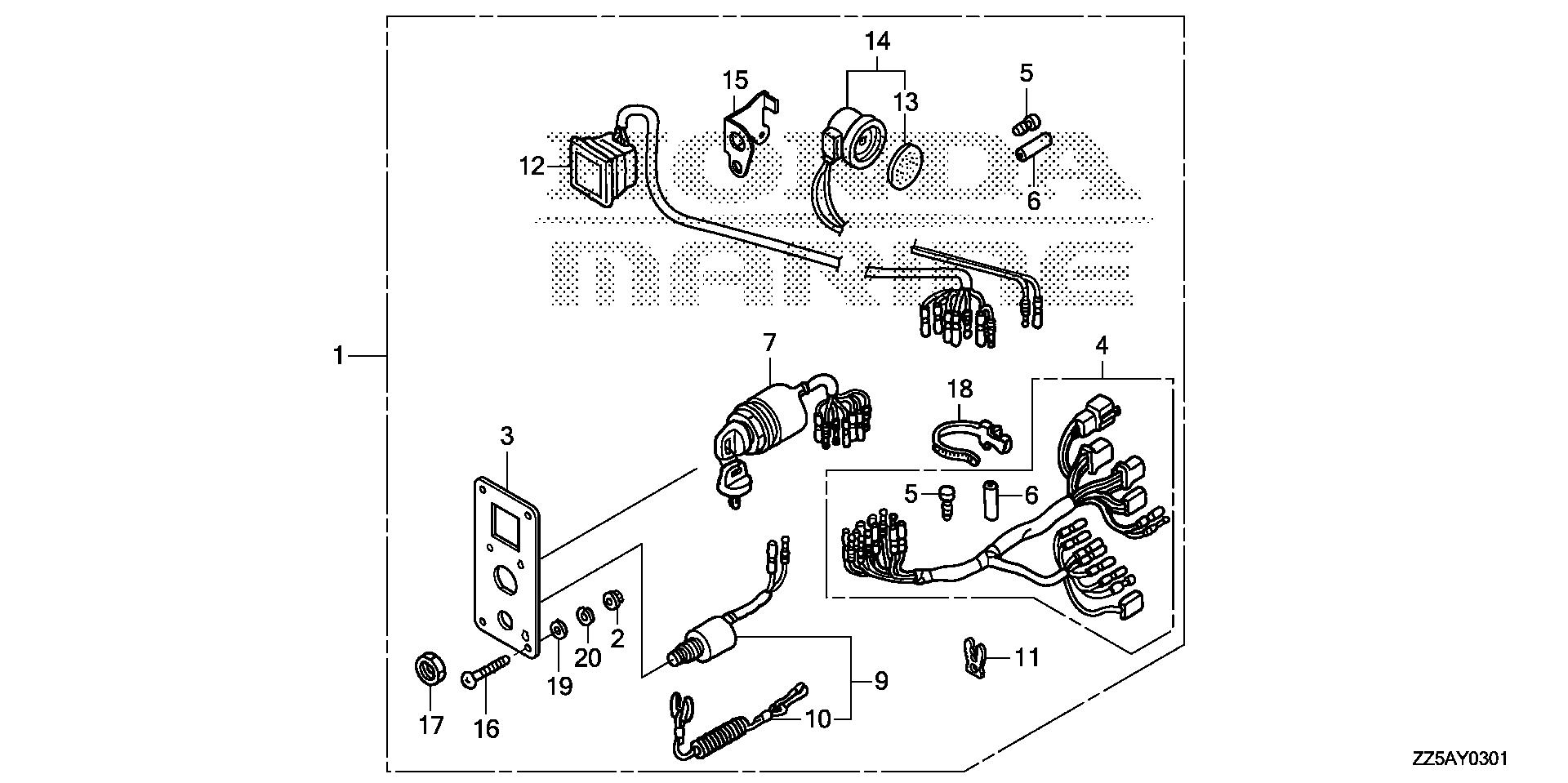 BF50 BF50DK2 switch panel kit (2) exploded parts diagram with numbered part references