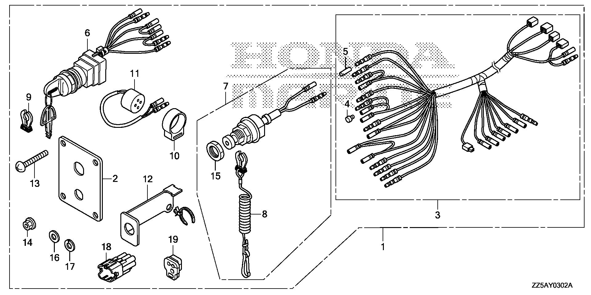 BF50 BF50DK2 switch panel kit (3) exploded parts diagram with numbered part references