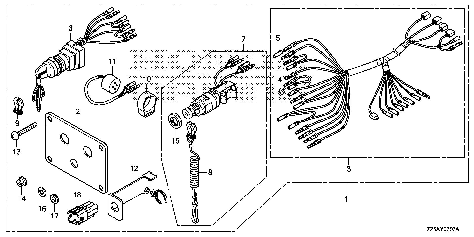 BF50 BF50DK2 switch panel kit (4) exploded parts diagram with numbered part references