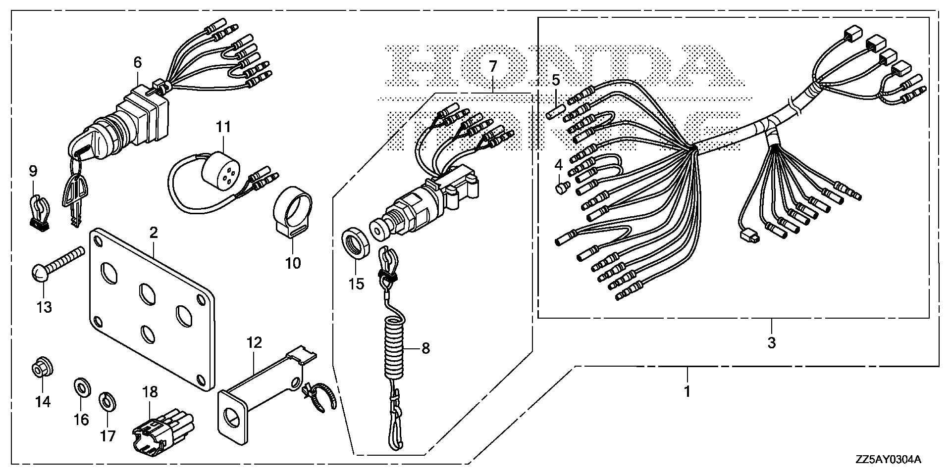 BF50 BF50DK2 switch panel kit (5) exploded parts diagram with numbered part references